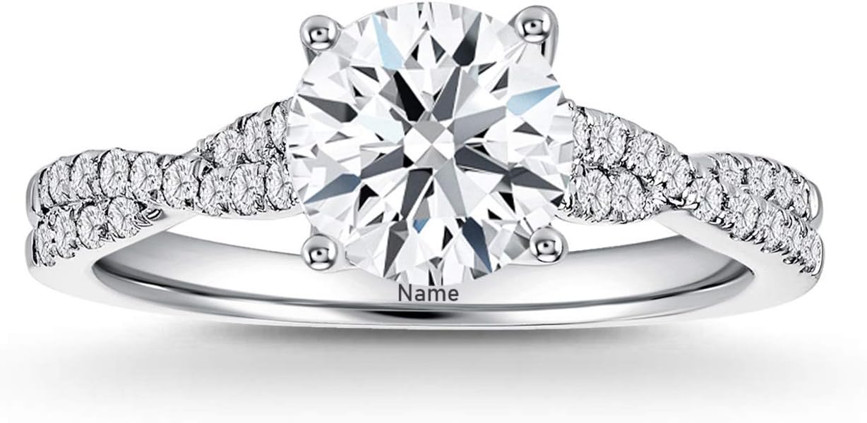 SISGEM 18K 14K 10K Real Gold Engagement Ring for Women,White Gold Split Shank Pave Set 1.5 Carat(CTW) Moissanite Wedding Ring With Engraved Name
