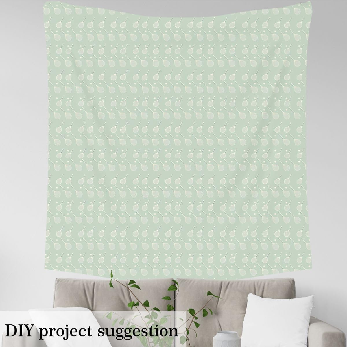 Tennis Fabric by The Yard,Tennis Racket Pattern Soft Polyester Fabric for Sewing Lover,Ball Sports Themed No Stretch Fabric Crafting Supplies,Modern Light Green 1 Yard Pre-Cut,36" L x 59" W image 3