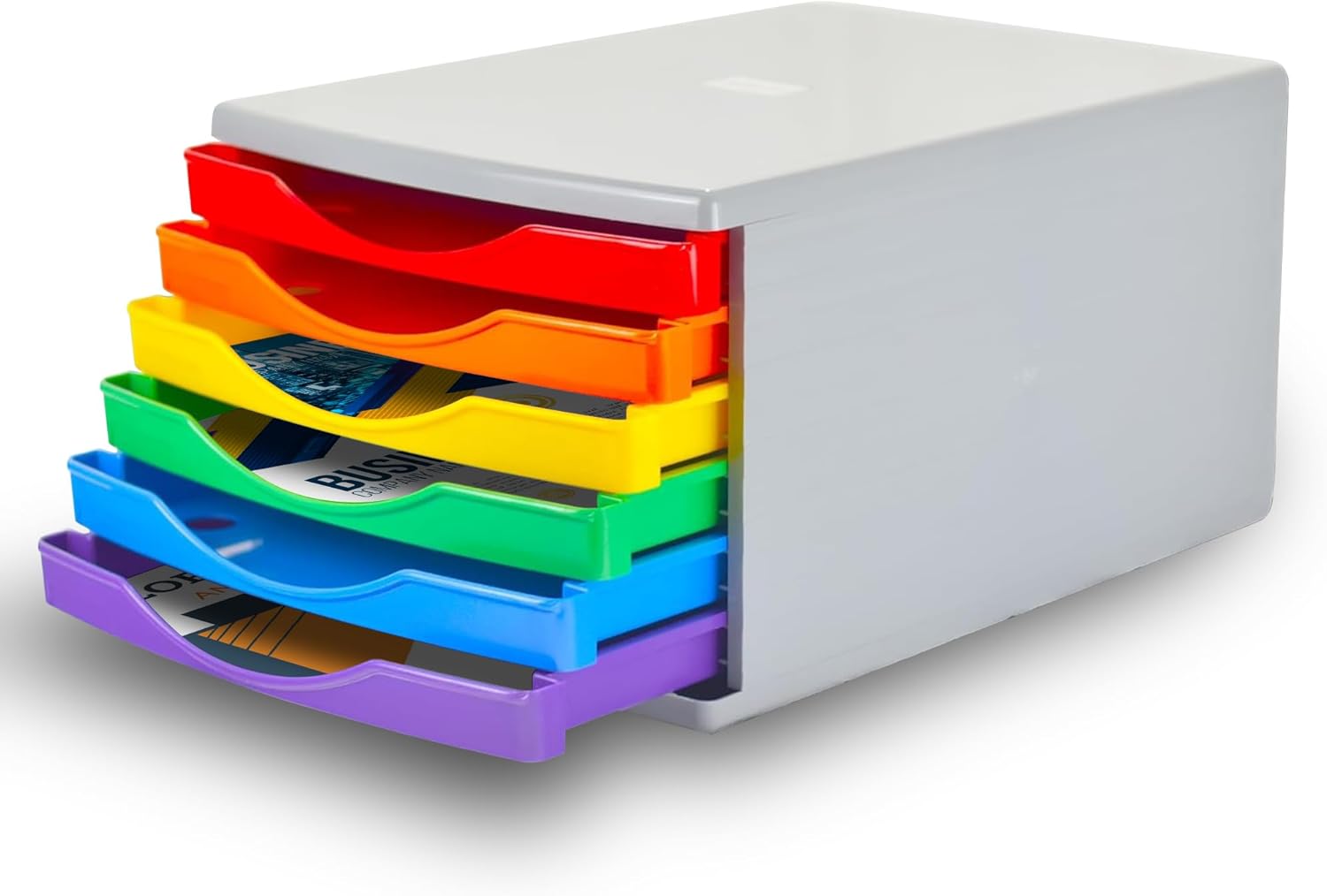 Deflecto Rainbow Colours Desk Drawer Set featuring 6 x 30mm drawers