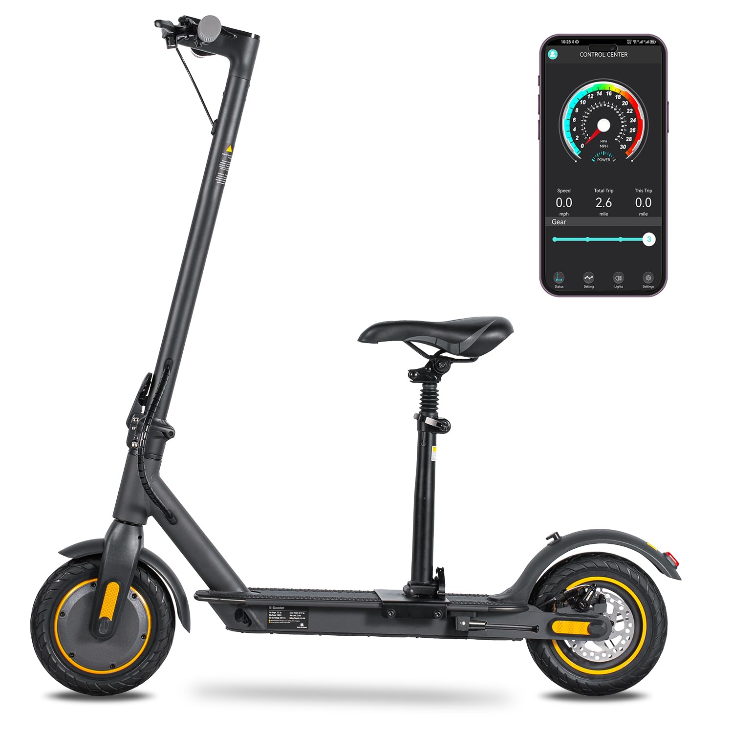 Electric Scooter 10" Solid Tires 600W Peak Motor Up to 20Miles Range and 19Mph Speed for Adults - Portable Folding Commuting Scooter with Double Braking System and App