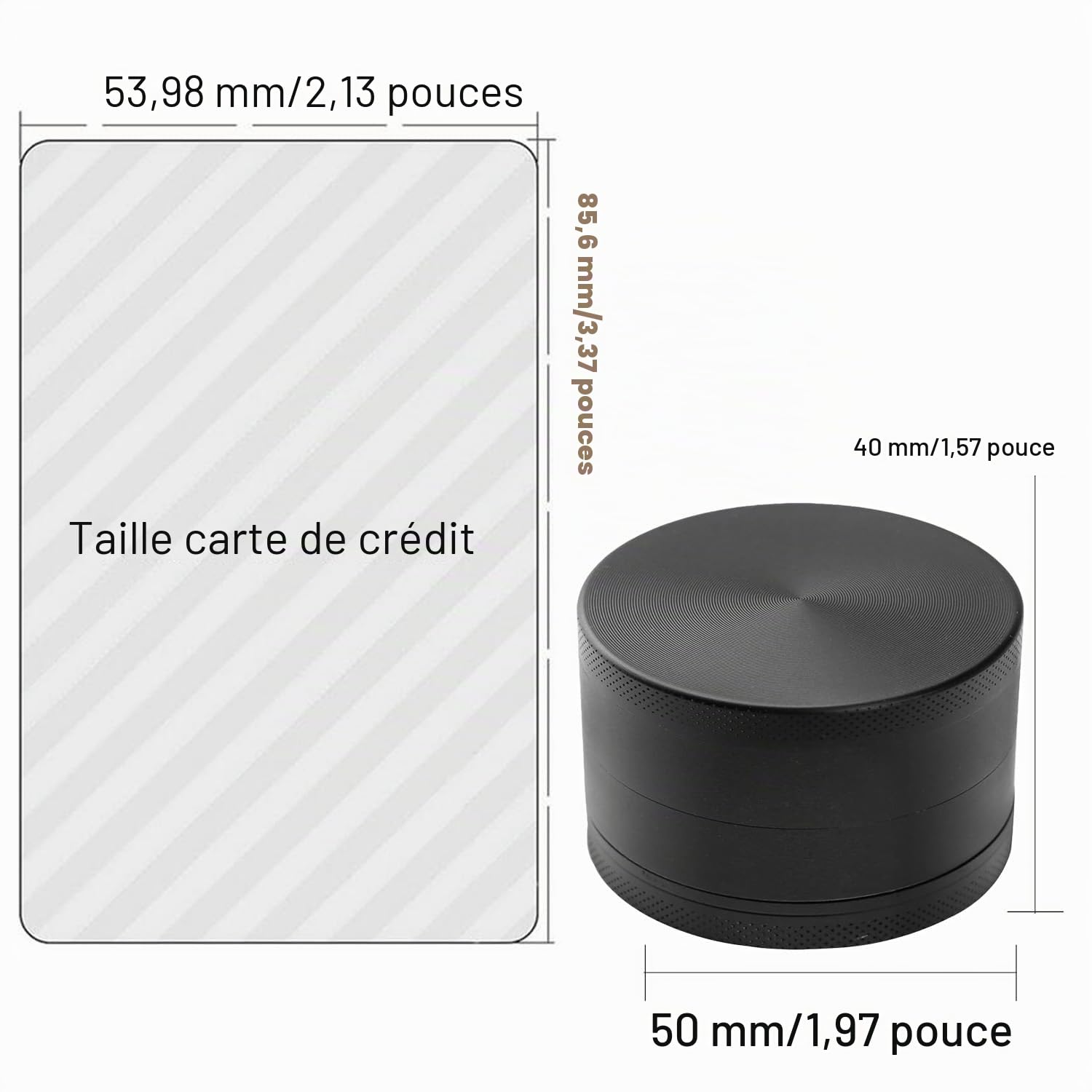 Moulin à épices 4 pièces en alliage de zinc avec filtre et grattoir, fermeture magnétique, noir compact, pour épices (5 x 4 cm)