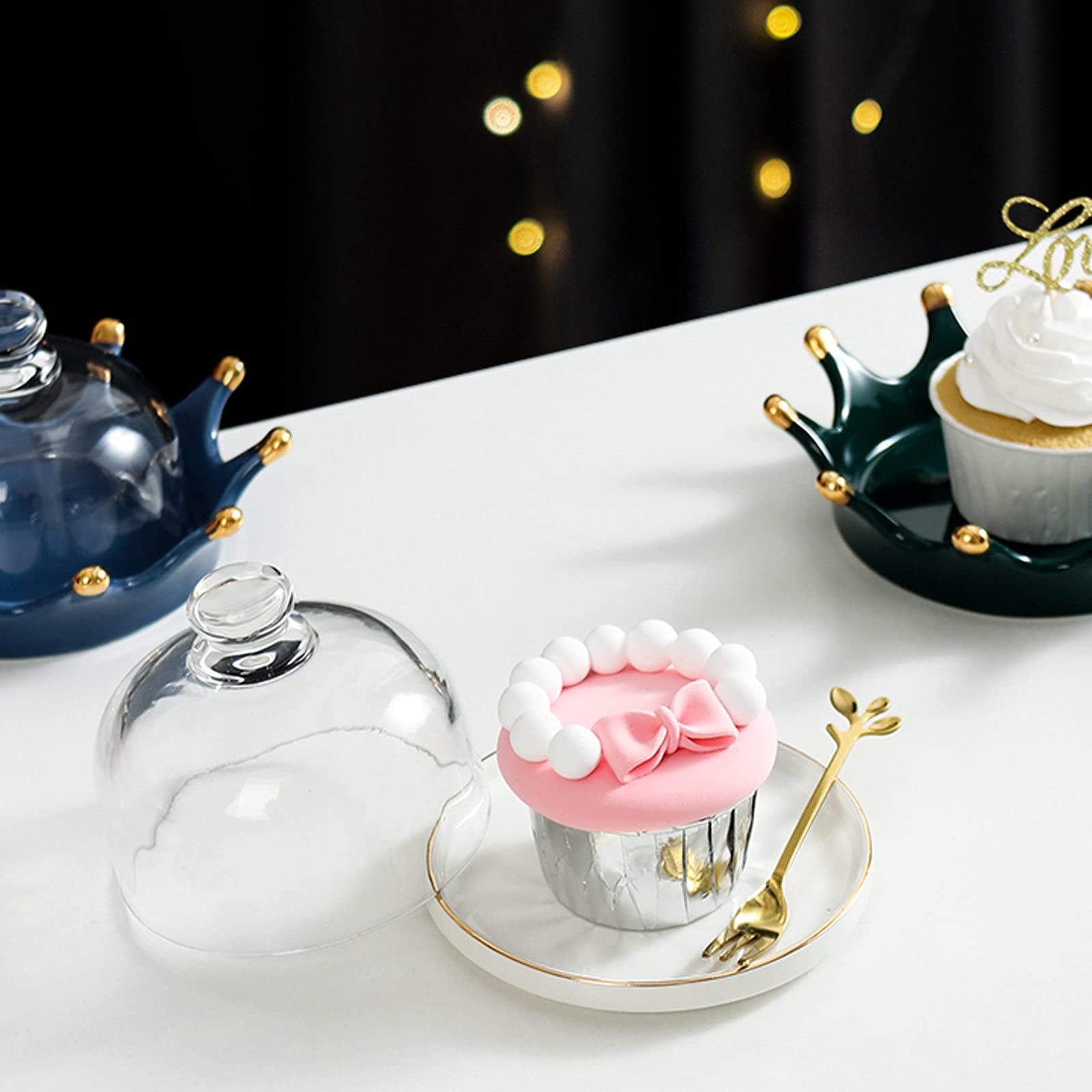 Soportes para Tartas para Fiestas Bandeja de Cristal para Tartas con Tapa Expositor pequeño para Tartas Bandeja de postres con Forma de Corona para Bodas Fiestas de cumpleaños Banquetes Soportes para