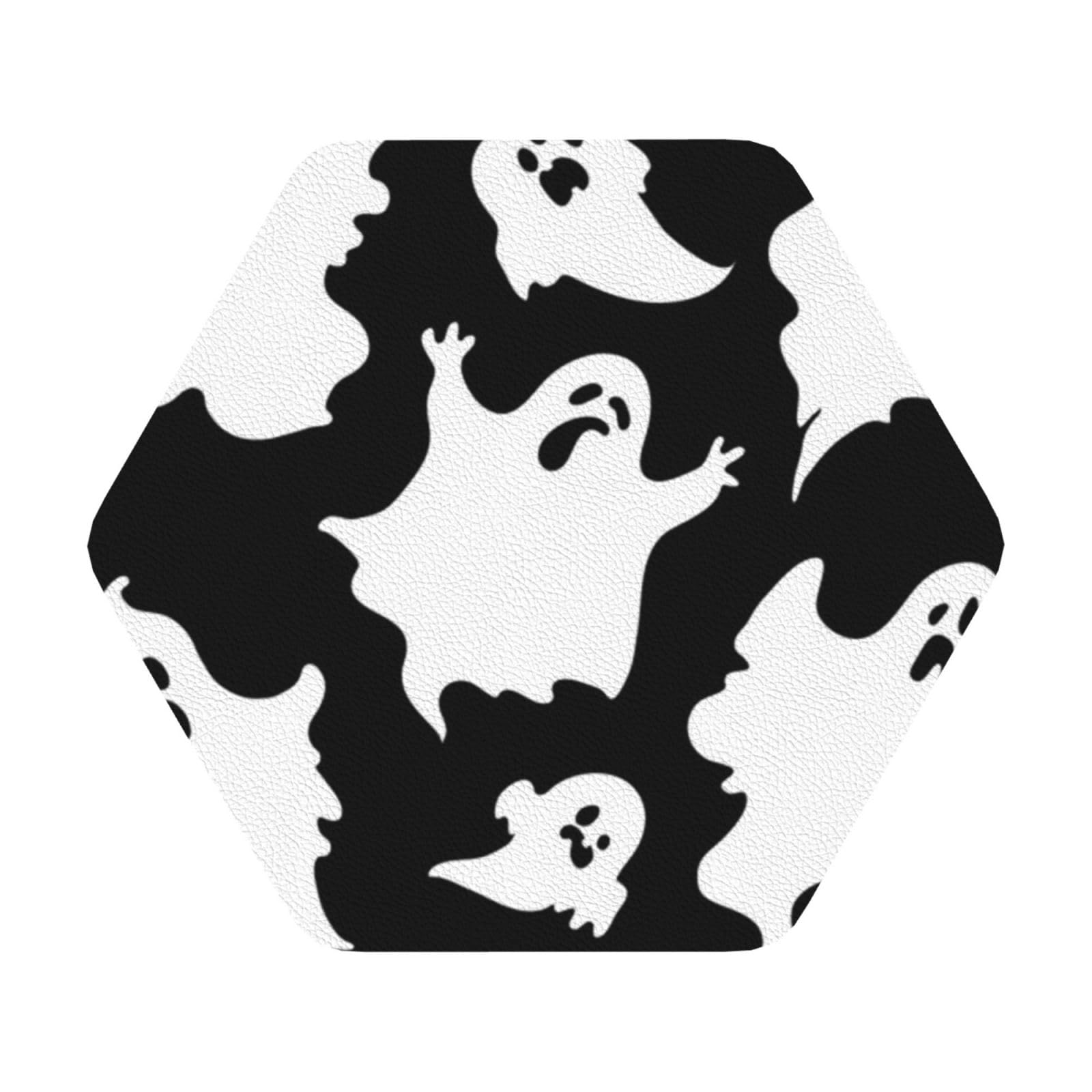 Halloween Goth PU Leather Coasters Set of 6 Hexagon Drink Coasters