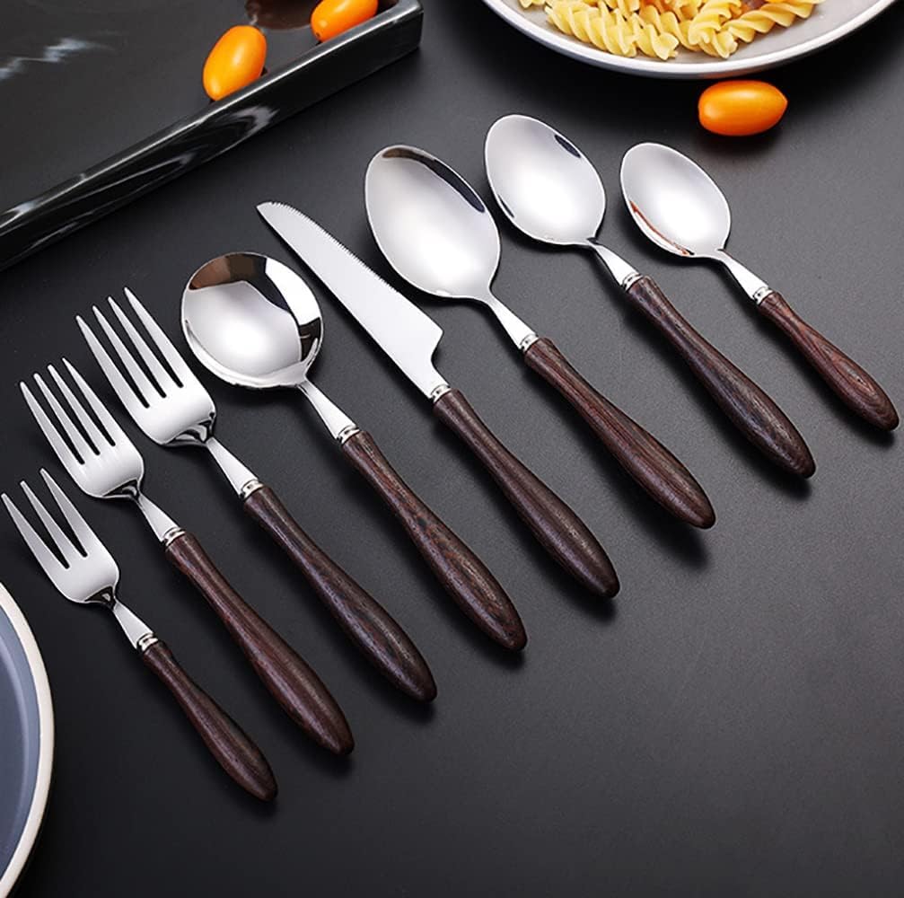 Genérico Juego De Cubiertos De 40 Piezas, Cubiertos De Madera De Acero Inoxidable, Cubiertos Aptos para Lavavajillas, Juego De Cubiertos para 8 Personas