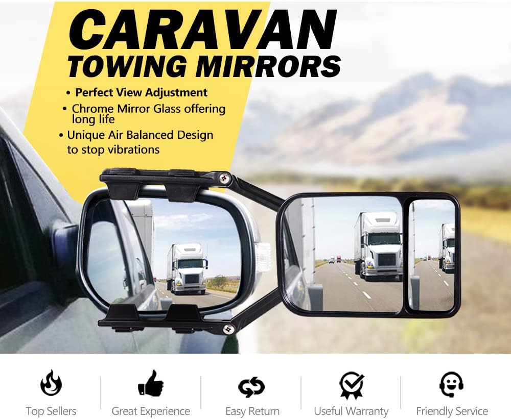 Towing Mirror Heavy Duty Multi Fit Clamp On Towing Caravan 4X4 Trailer RV TruckTow Mirror Universal Fit