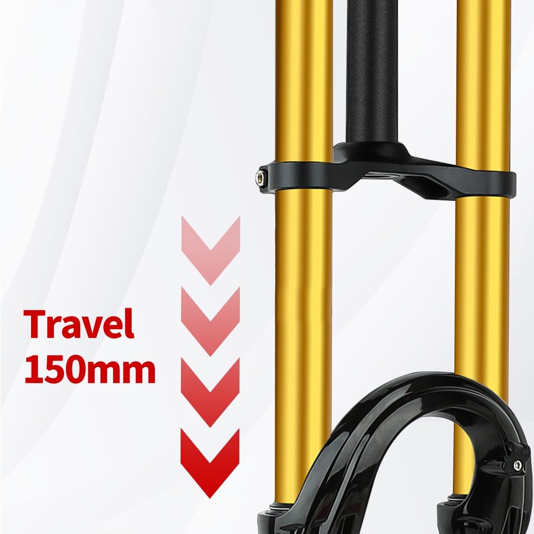 Fourche Avant de VTT à Double té, Suspension pneumatique, Pivot Droit sans Filetage 1-1/8", Freins à Disque, débattement 150 mm, réglage du Rebond, Blocage QR 9 mm (Or, 29 Pouces)
