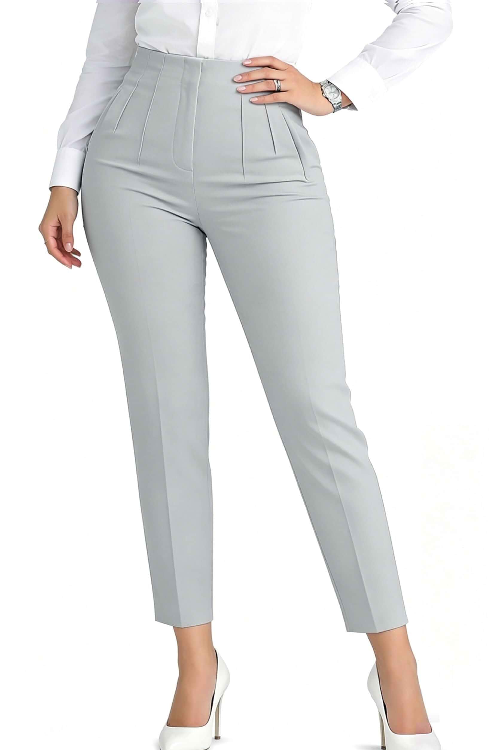 LOVESHOOT Womens Stretchy Dress Pants 2026 Trendy High Waisted Pleated Straight Leg Business Work Casual Trousers Regular