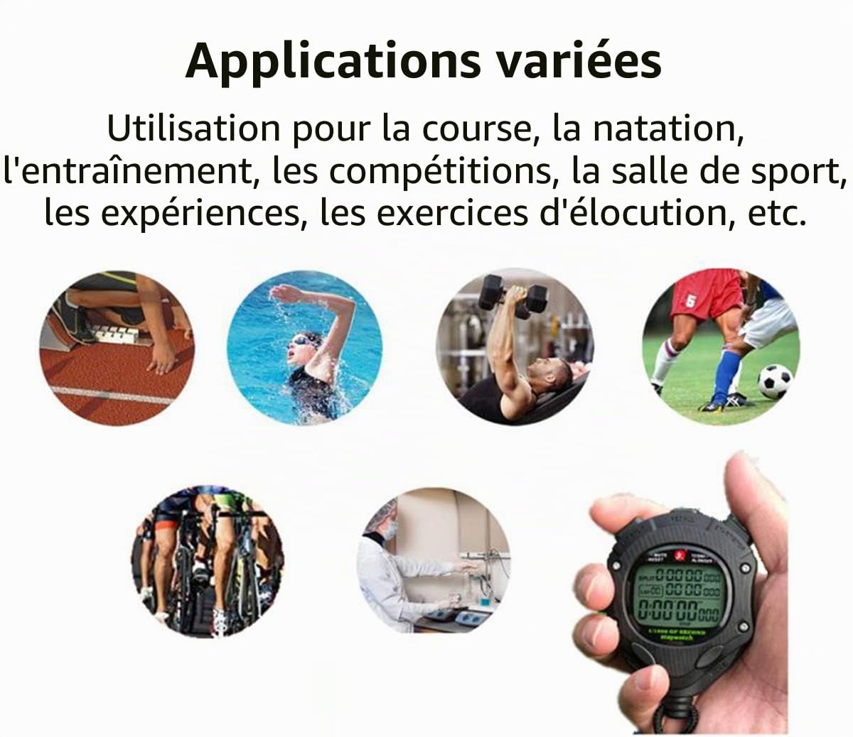 Chronomètre numérique avec rétroéclairage, chronomètre 0,001 seconde, mémoire de 100 tours, grand écran pour entraîneur, sport, natation, course à pied, marathon, compétition (100 LAP (rétroéclairage)