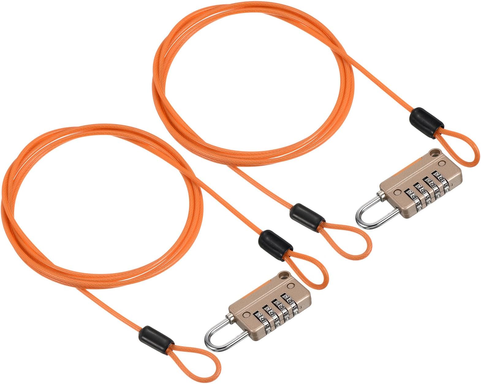 PATIKIL Security Steel Cable 4 Digit Combination Lock Set of 2 4.9ft Coated Safety Wire Rope Double Loop Padlock Outdoor Travel Luggage Yellow