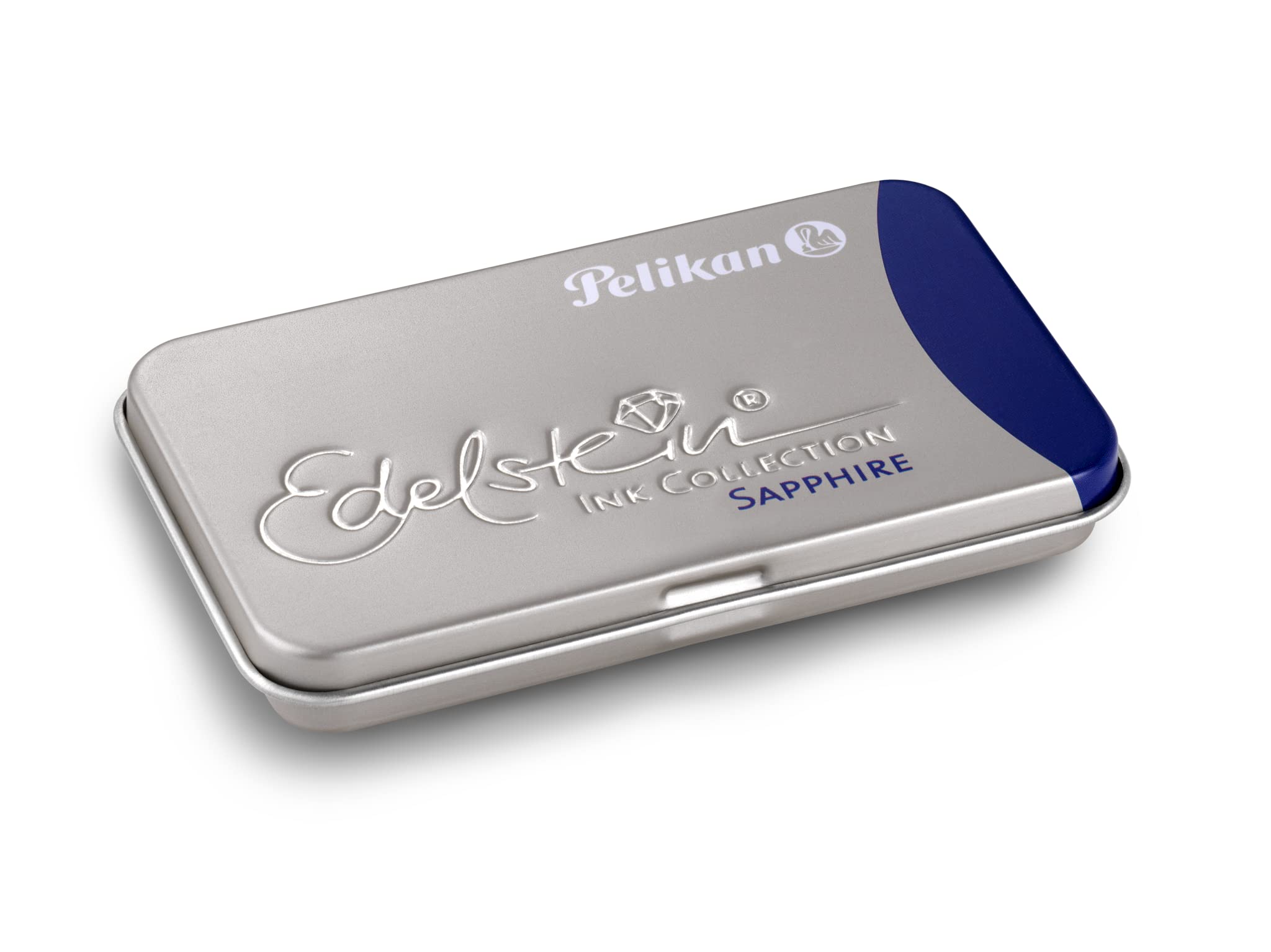 Pelikan Füllhalter Classic 200, Schwarz, Feder B (breit), hochwertiger Patronenfüller im Geschenk-Etui mit 10 Edelstein Sapphire (blau) Patronen im Metalletui