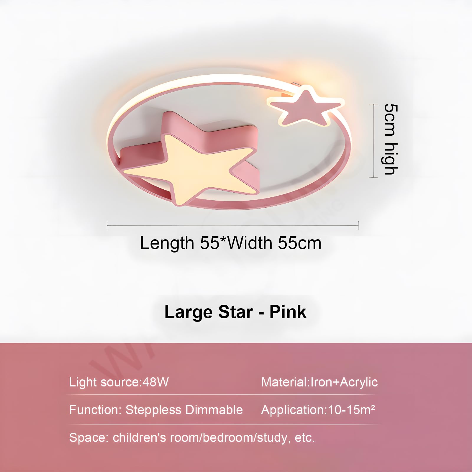 Luz De Techo LED Rosa | Lámpara Infantil Redonda Moderna | Star Starry Sky Niños Luz | Ø55cm 48W | Regulable Con Control Remoto 2700K-6500K | Habitación Infantil Niños Niñas De Techo Dormitorio