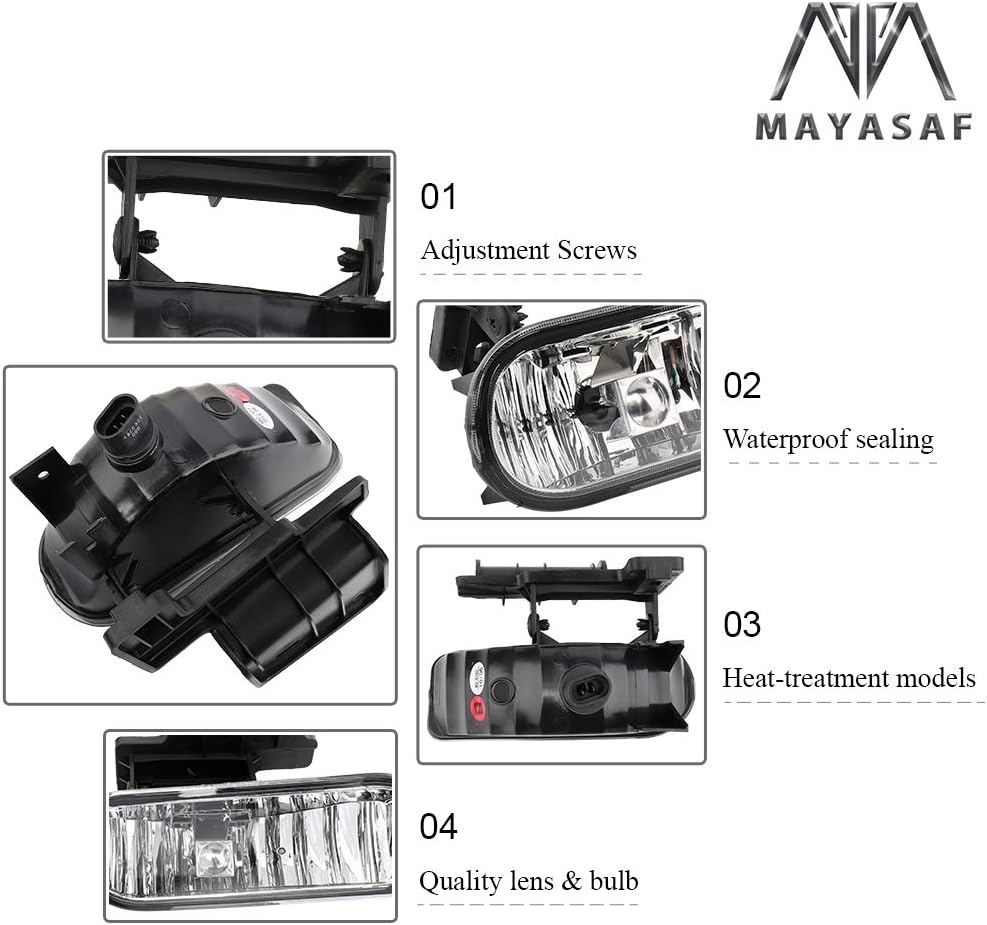 MAYASAF Clear Lens Fog Light Pair of Bumper Fog Lamp Assembly Compatible for 1999 2000 2001 2002 Silverado 1500/2500/3500, 2000-2006 Suburban Tahoe Exclude Z71