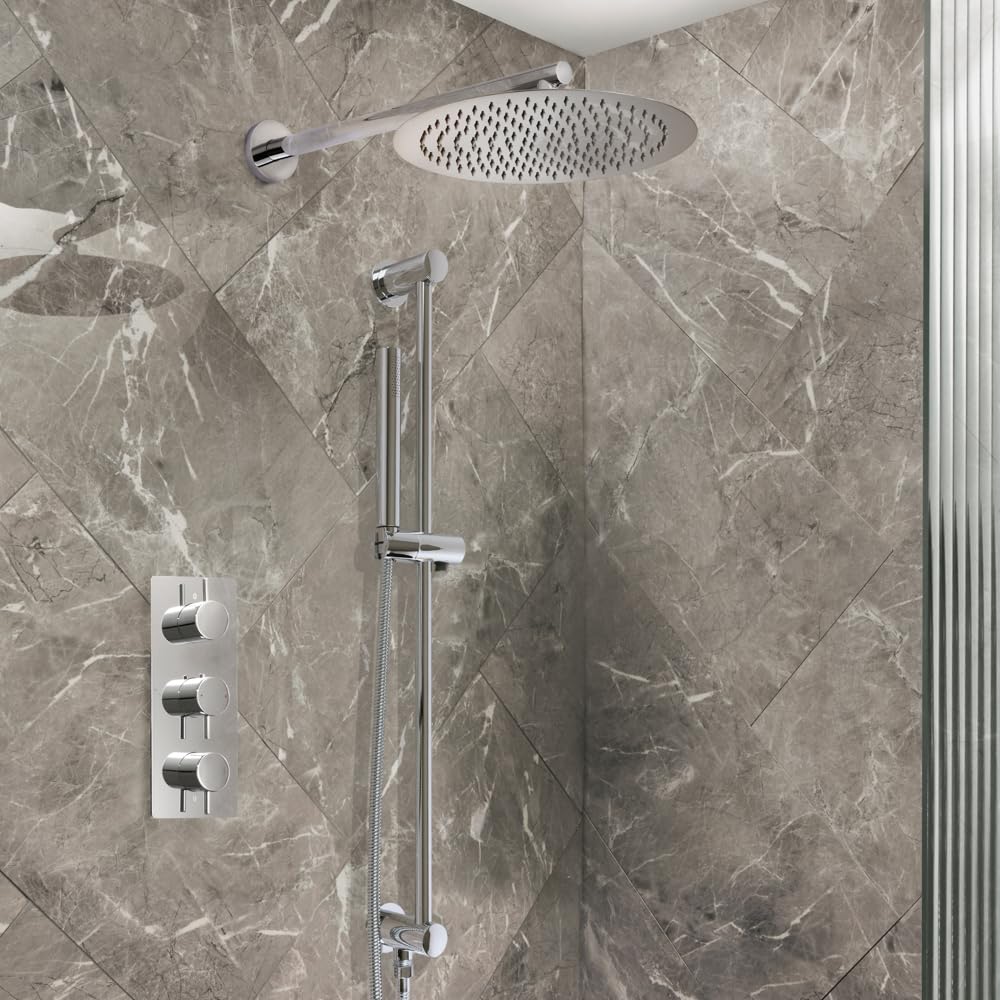 Milano Chrome Otto Thermostatic Mixer Valve 300Mm Shower Head Handset Riser Rail