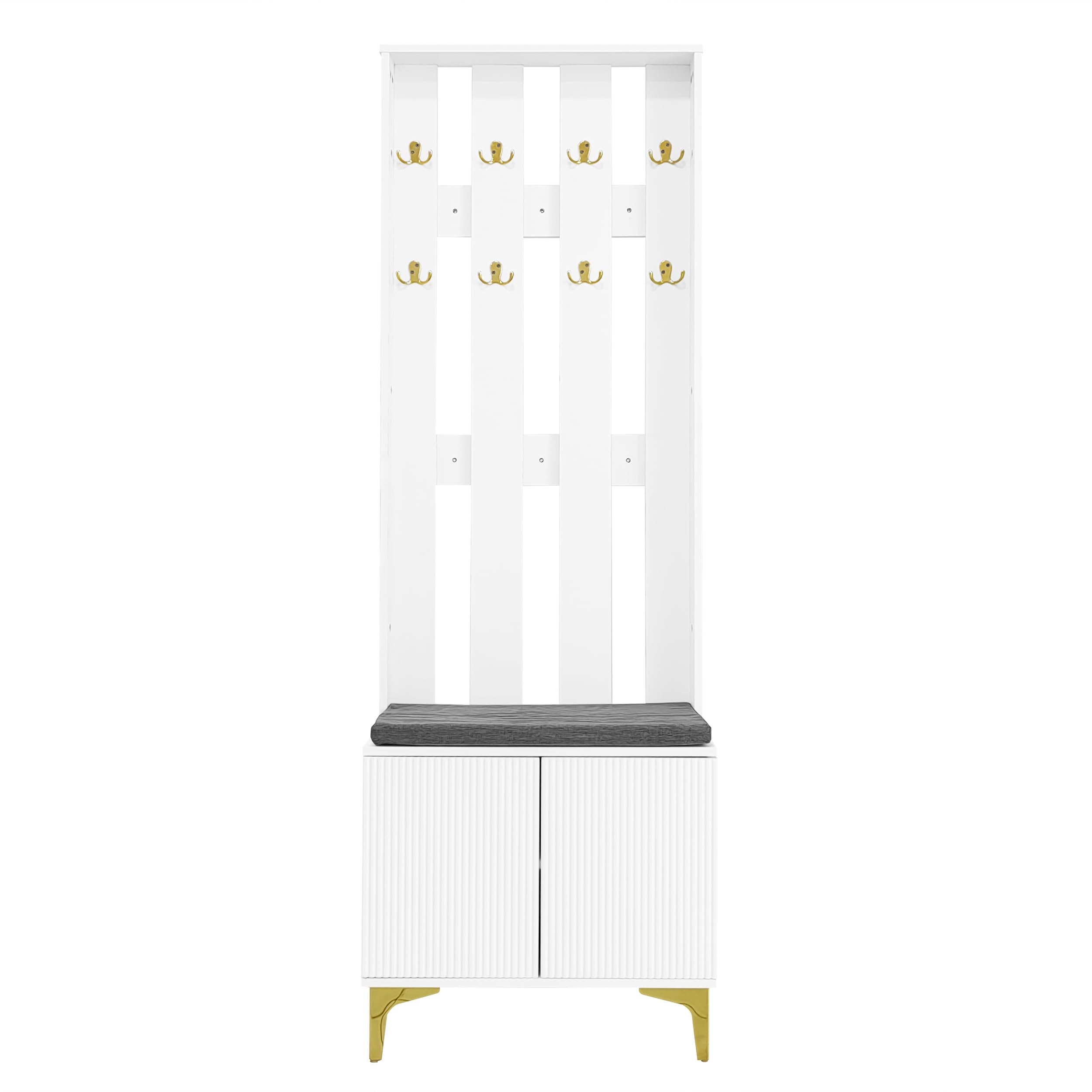 Merax Garderobe, Ensemble de vestiaire moderne avec banc et coussin, vestiaire avec étagère à chaussures pour couloir, 60,5 L x 180,5 H x 35,2 B cm, Blanc