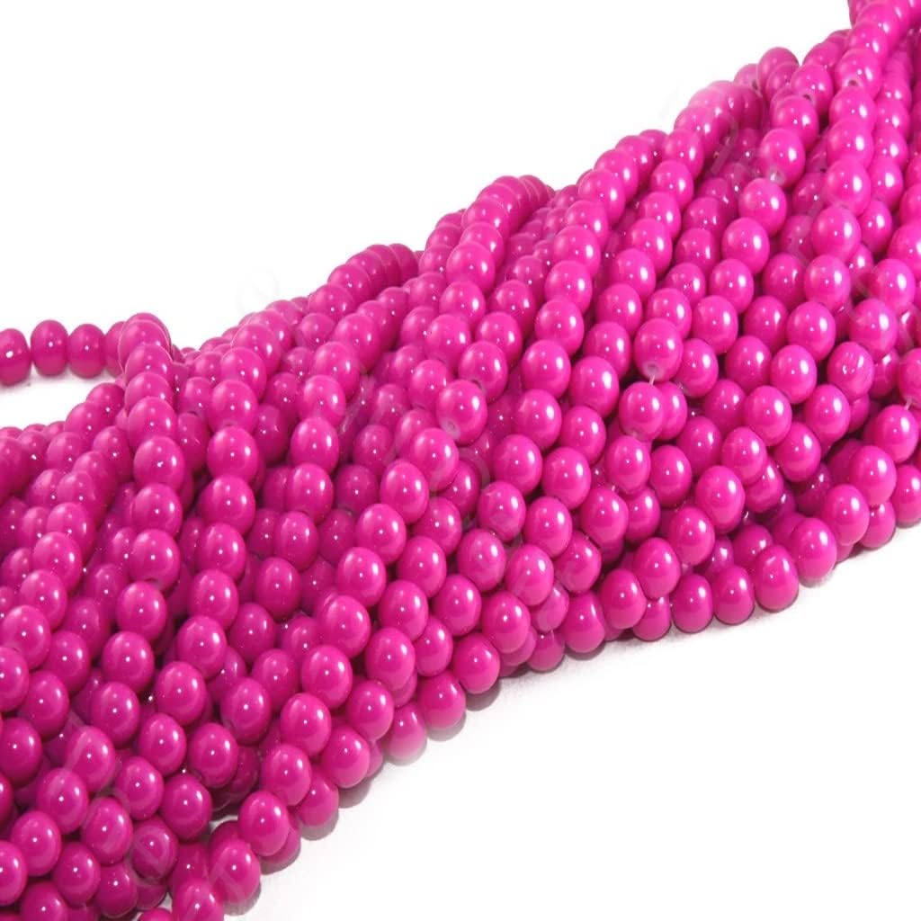 THE DESIGN CART Bright Pink Spherical Glass Pearl for Jewelry Making Kids Craft DIY,Size-12 mm,Pack of 10 Strings