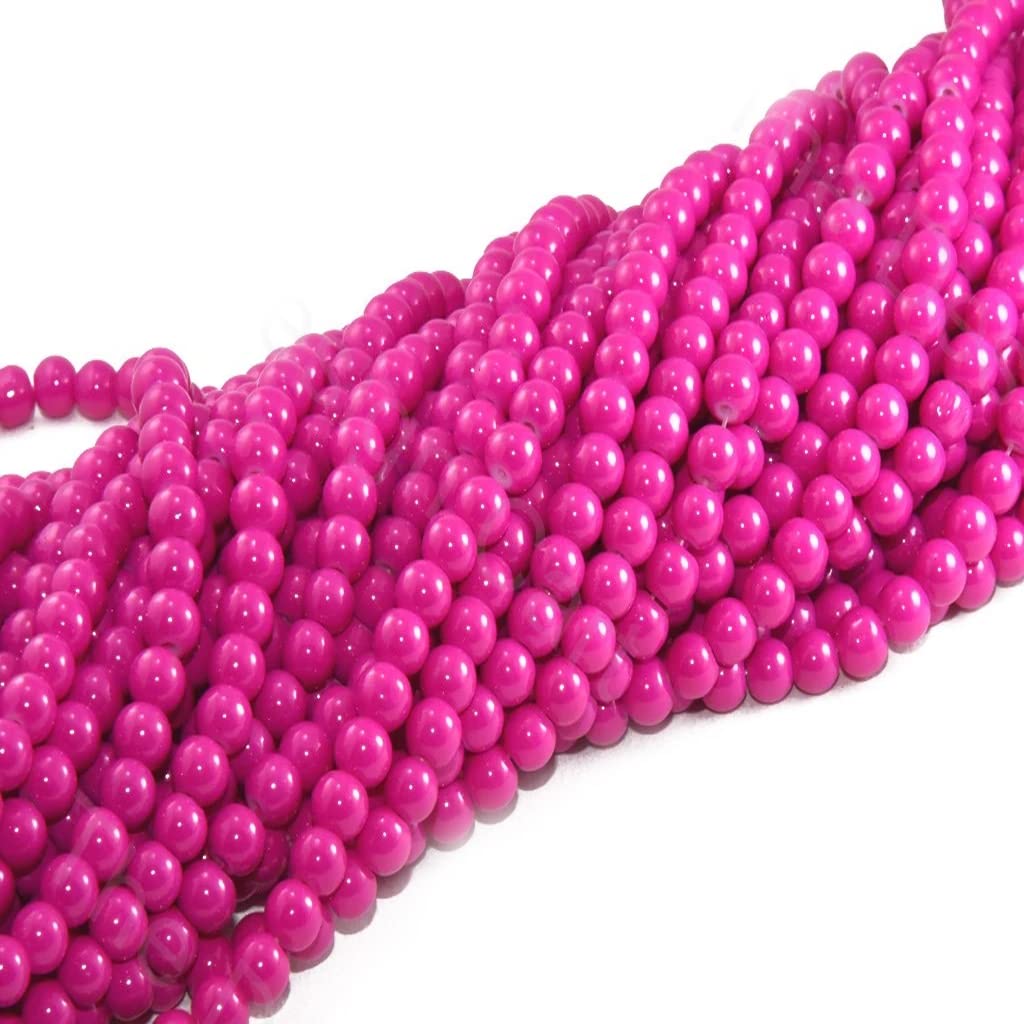 THE DESIGN CART Bright Pink Spherical Glass Pearl for Jewelry Making Kids Craft DIY,Size-12 mm,Pack of 10 Strings