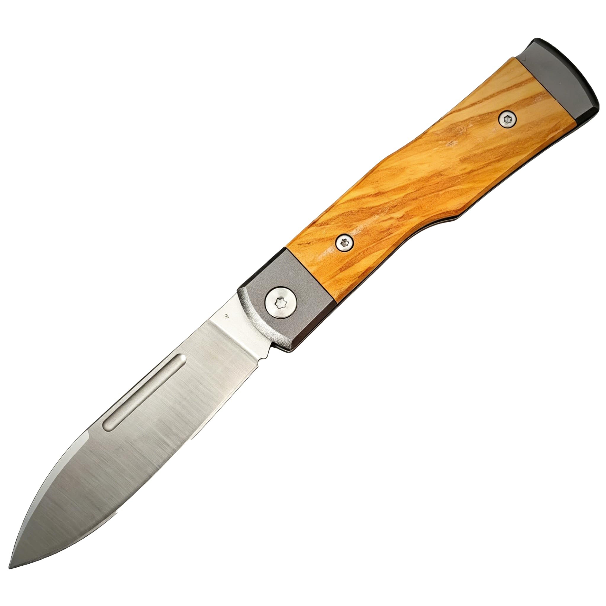 Generisch Klappmesser 16 cm mit M390 Stahl und G10 Aluminiumgriff Leichtes Taschenmesser für Camping Wandern Reisen Freizeit und Outdoor Aktivitäten (Olivenholz)