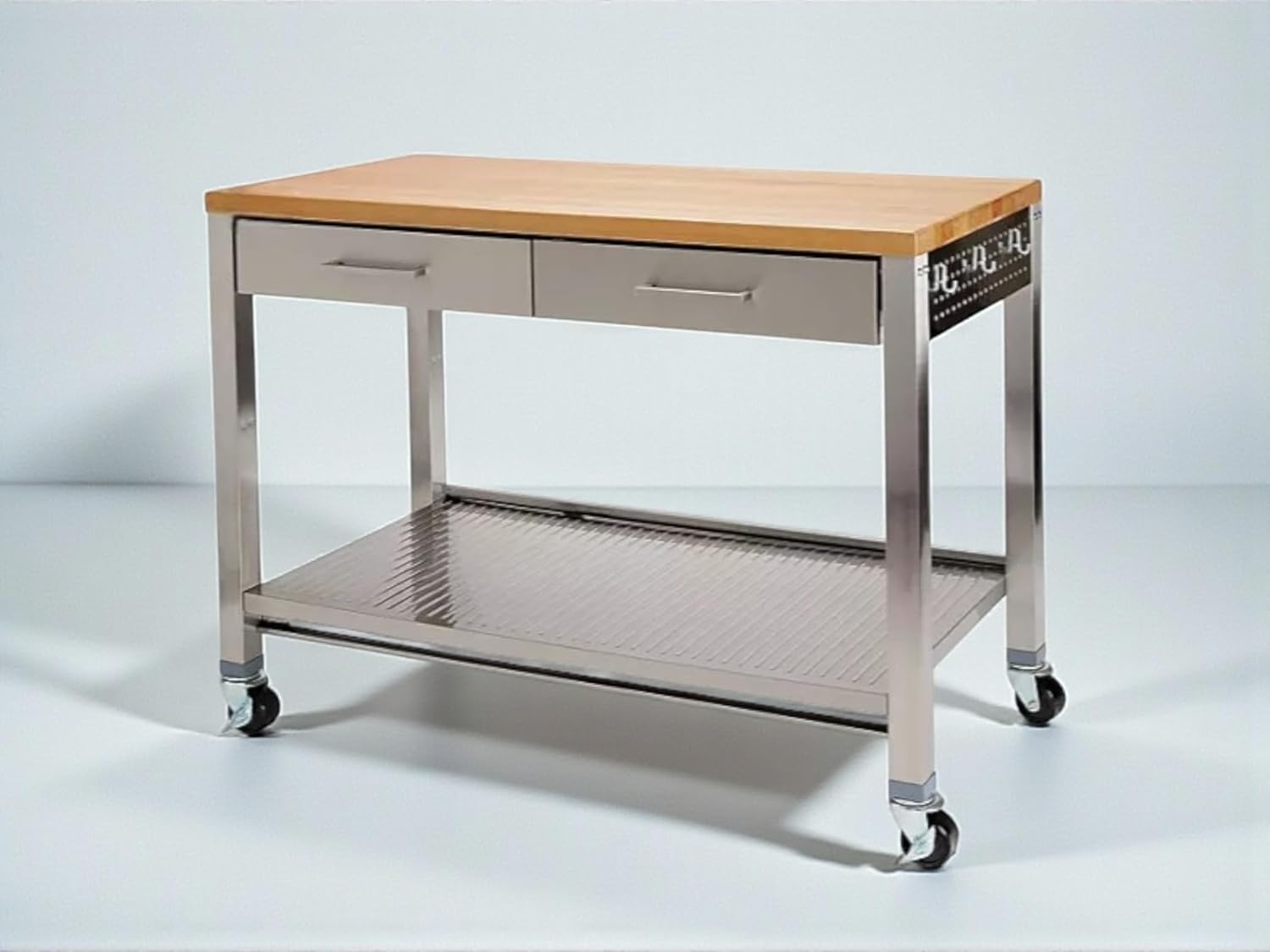 Heavy Duty Stainless Steel Rolling Kitchen Cart with Solid Wood Top and Drawers, (Stainless Steel, 48" W x 24" D x 36" H)