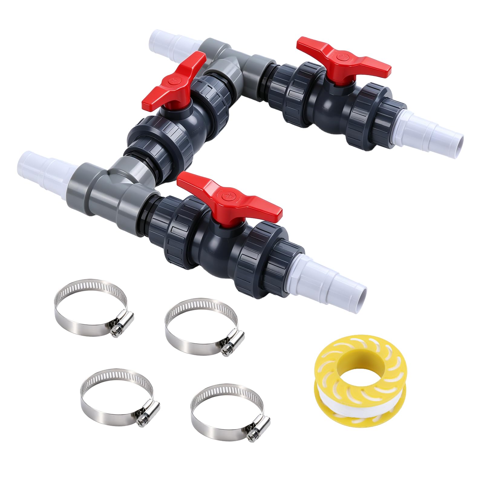 Pool Bypass Set 3-Wege-Ventil Ø 32/38mm Wärmepumpe Solar Heizung Anschluss | 3 Wege Solarweiche mit Absperrhahn Schlauchtüllen Solarkollektor, Poolheizung, Wärmepumpe, Heizmatte oder Sandfilteranlage