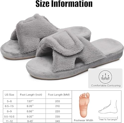 Git-Up Women'S Adjustable Diabetic Slippers Memory Foam House Shoes Cozy Arch Support Orthotic Heel Cup Arthritis Edema Slippers Non Slip Rubber Sole thumb #6