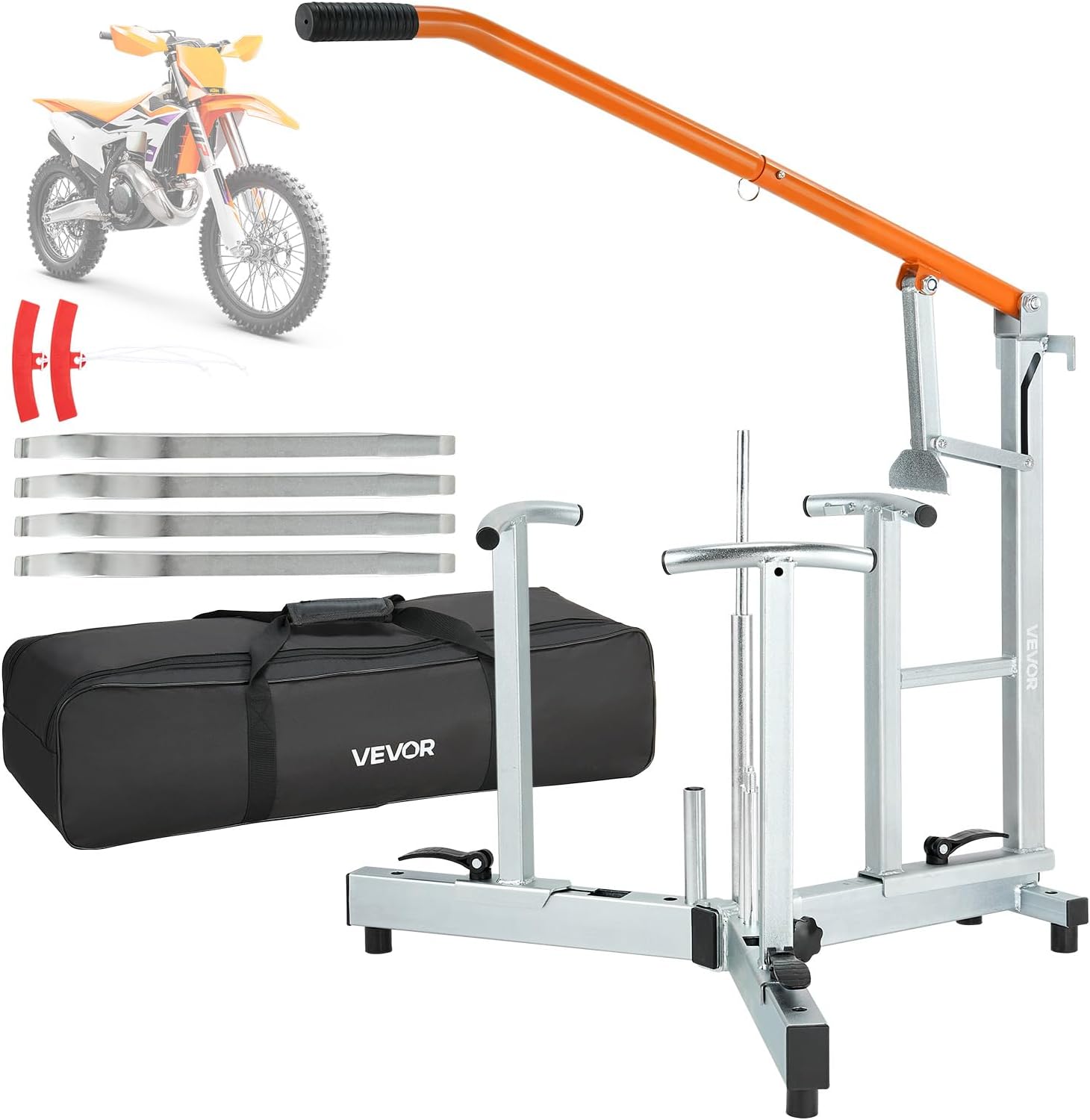VEVOR Dirt Bike and Dual Sport Tire Changer, Fits for 16"-21" Wheels, 15/17/20/25 mm Axles, Heavy Duty Dirt Bike Tire Changing Tool Kit with Bead Breaker, Irons, Protective Sleeves, and Storage Bag