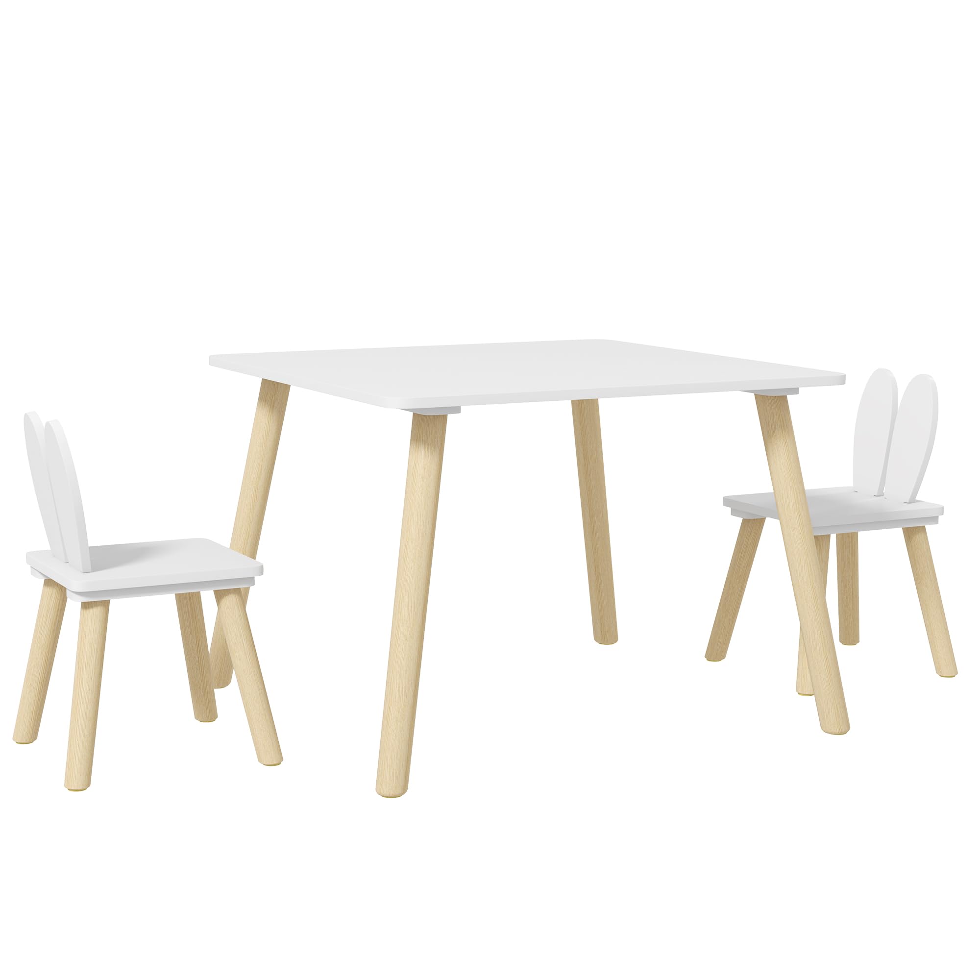 AIYAPLAY Ensemble Table et 2 chaises Enfant Table pour Enfant avec 2 chaises Design scandinave Motif Oreille de Lapin Bois pin Blanc