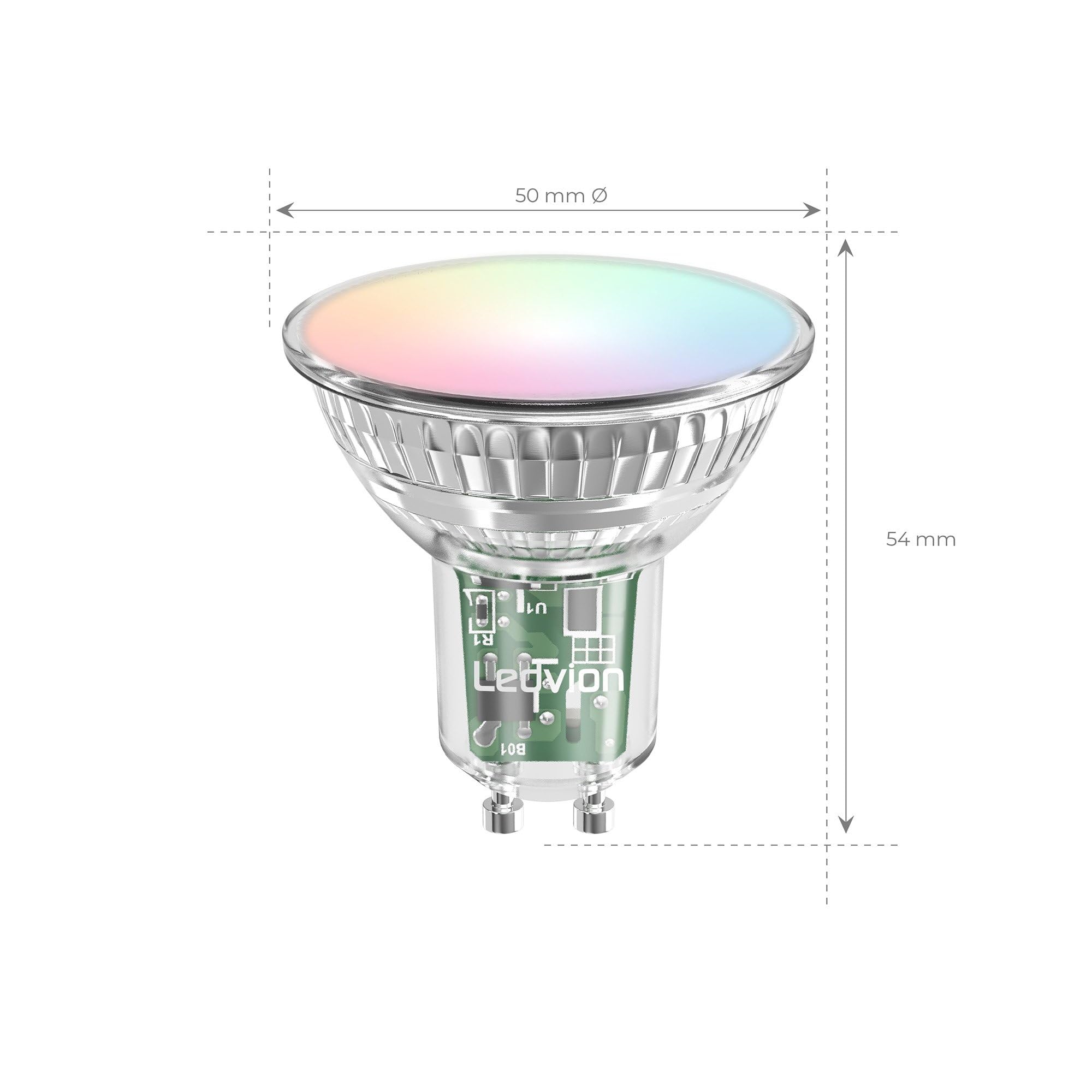 Ledvion - 10X Smart RGB+CCT GU10 LED Spot, 5W, 345 Lumen, Dimmerabile, Wifi-Illuminazione, Wifi-luce, Alexa & Google Home