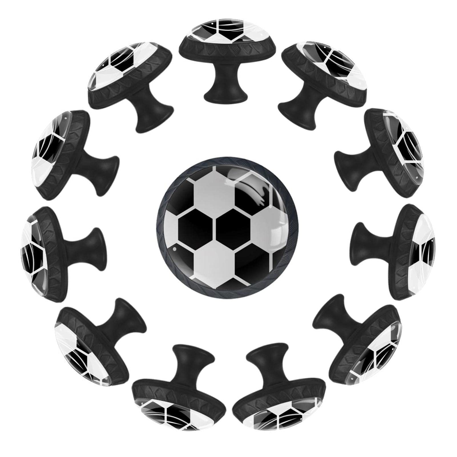 Boutons de tiroir football 35 mm poignée de meuble ronde noire et blanche lot de 12