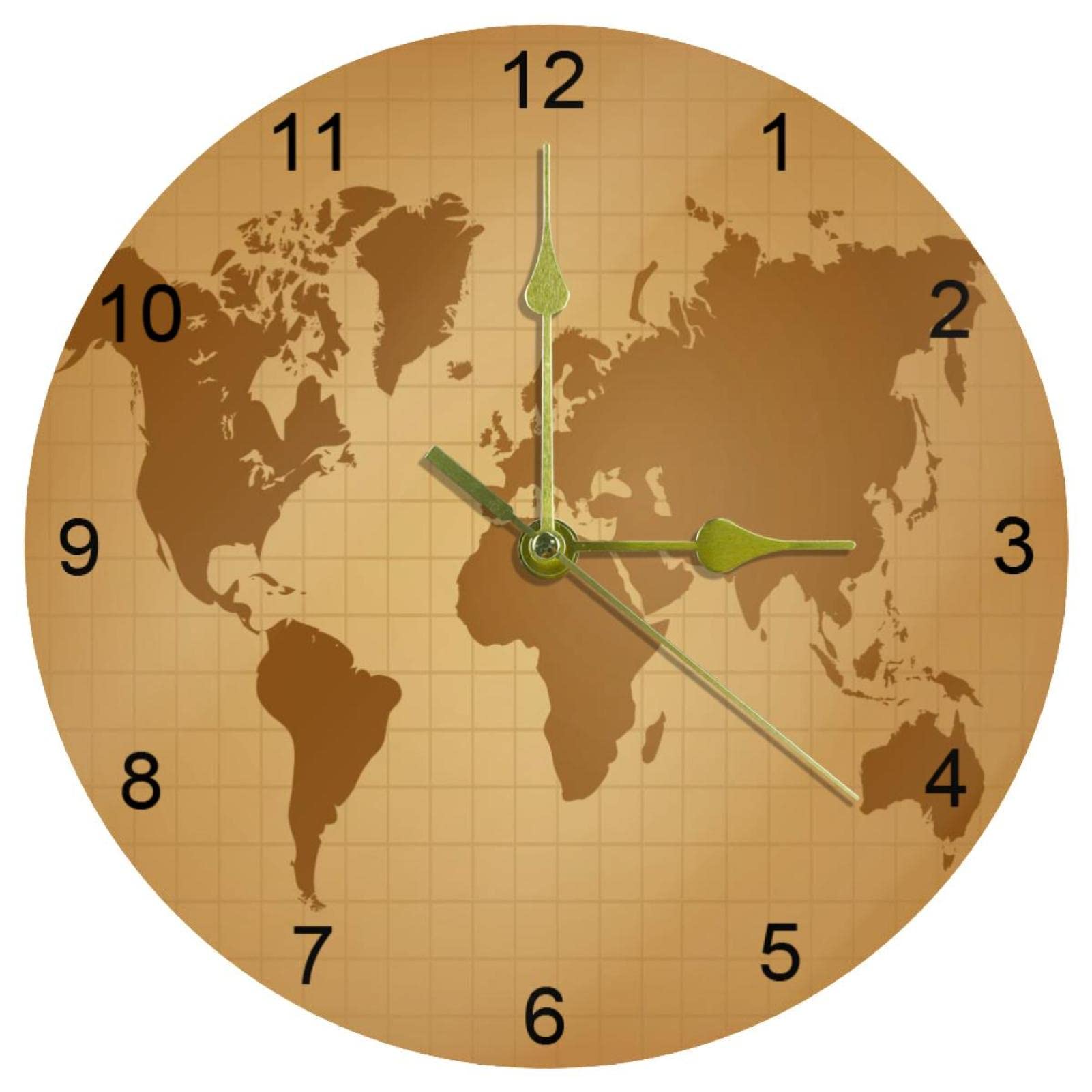 Horloge murale à quartz silencieuse en carte du monde vintage pour chambre et salon