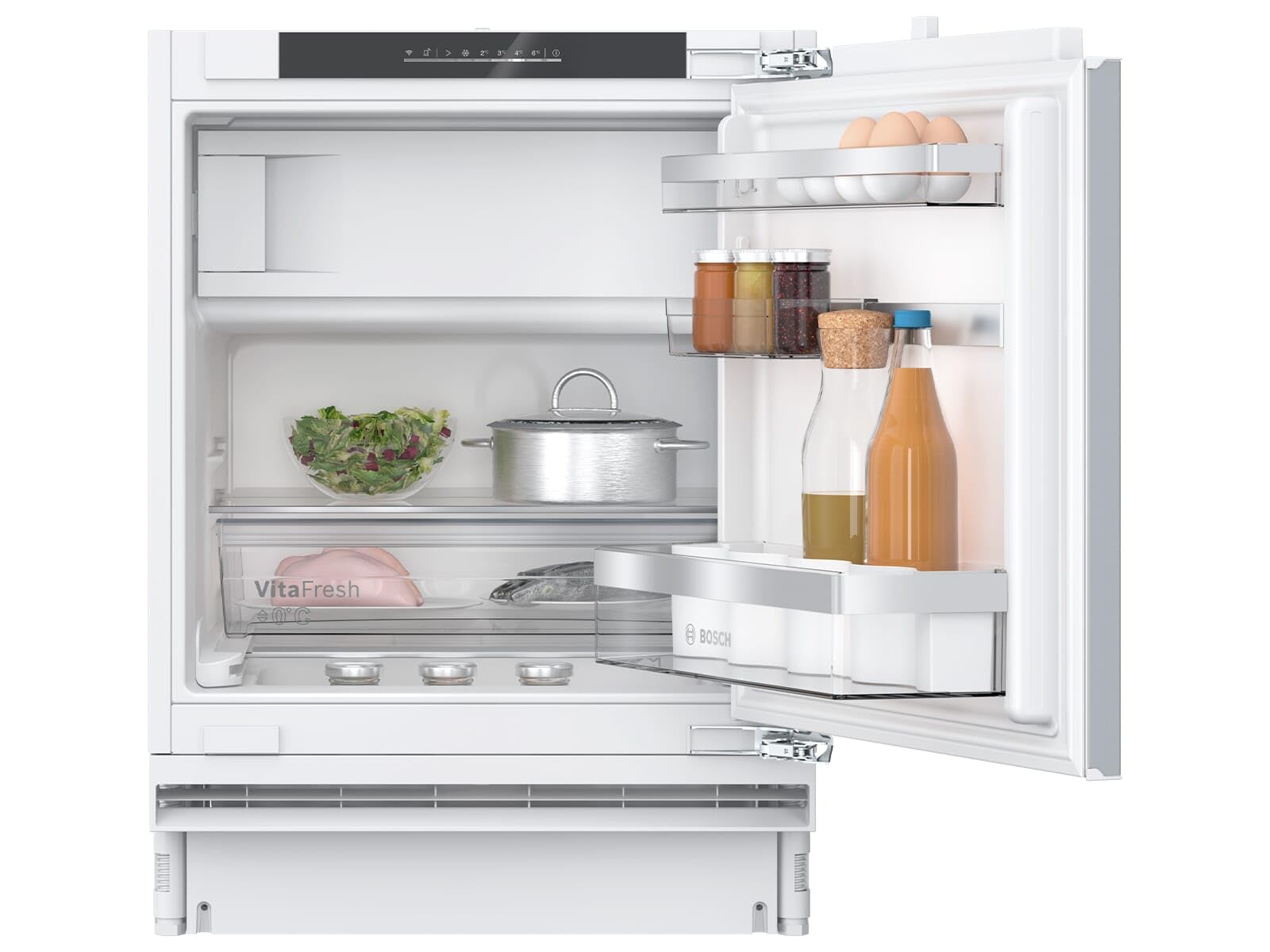 Bosch KUL22ADD0, Serie 6, Smarter Unterbau-Kühlschrank mit Gefrierfach, 82 x 60 cm Nische, 93 L Kühlen & 17 L Gefrieren, Made in Germany, längere Frische mit VitaFresh 0º, sehr leise, HomeConnect