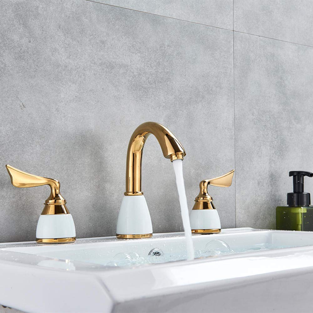 ASerZenith Gold Dual Handle Waterfall Bathtub Mixer Faucet Set Deck Mount Bathroom Tub Basin Sink TAP