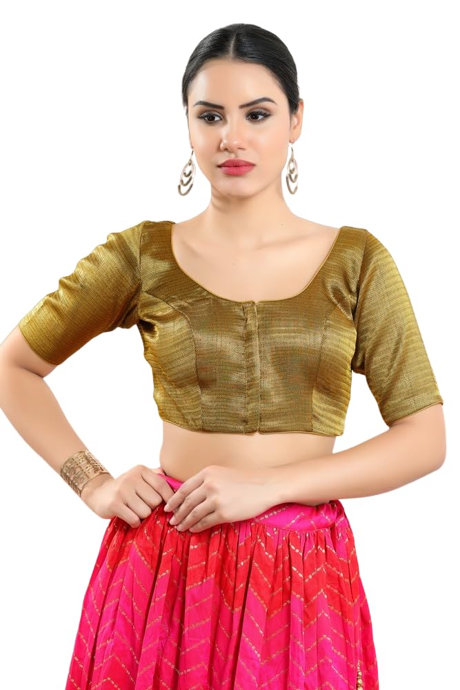 vamas Women's Polyester Padded Self Design Half Sleeve Readymade Saree Blouse (X-1107.ELB)-picture-31
