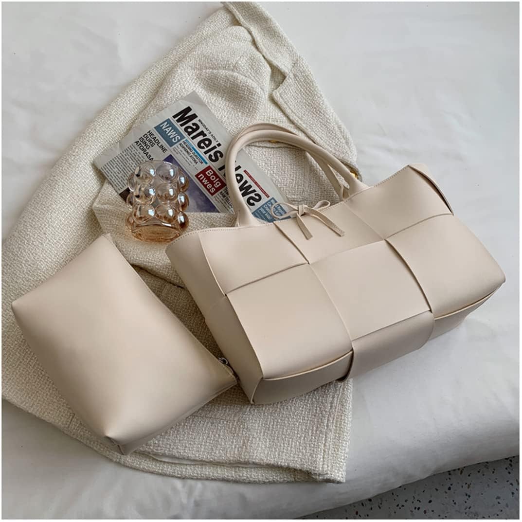 Women Leather Woven Shoulder Bag,Ladies Top Handle Satchel Tote Work Bag with Matching Clutch… - Image 3