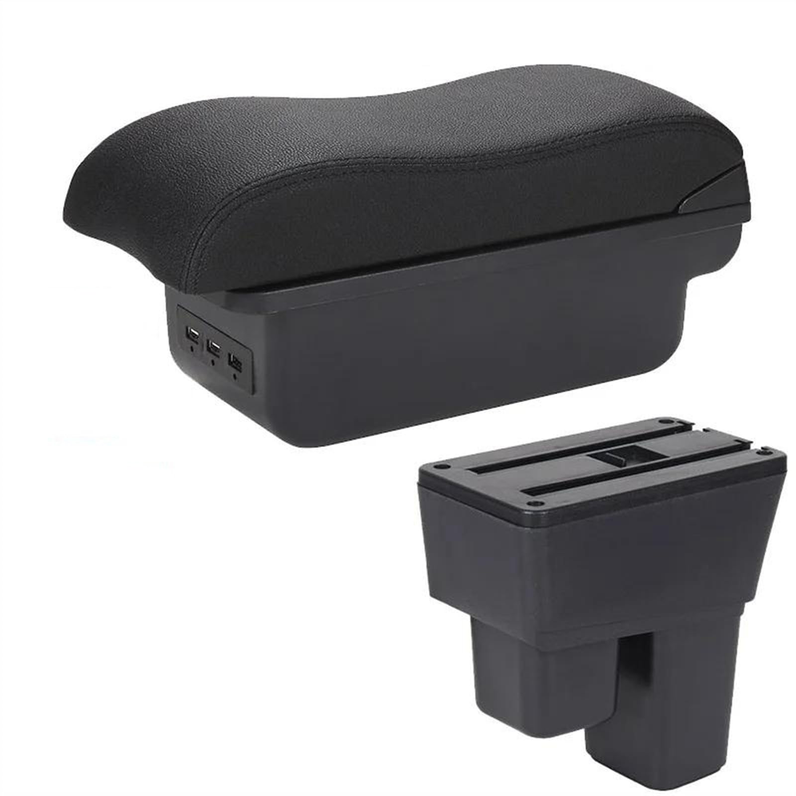 NOHEEU Special Storage Box Modification Parts For Car Armrests For Fit For Jazz 2 2008 2009 2010 2011 2012 2013(B2 Black line 3USB)
