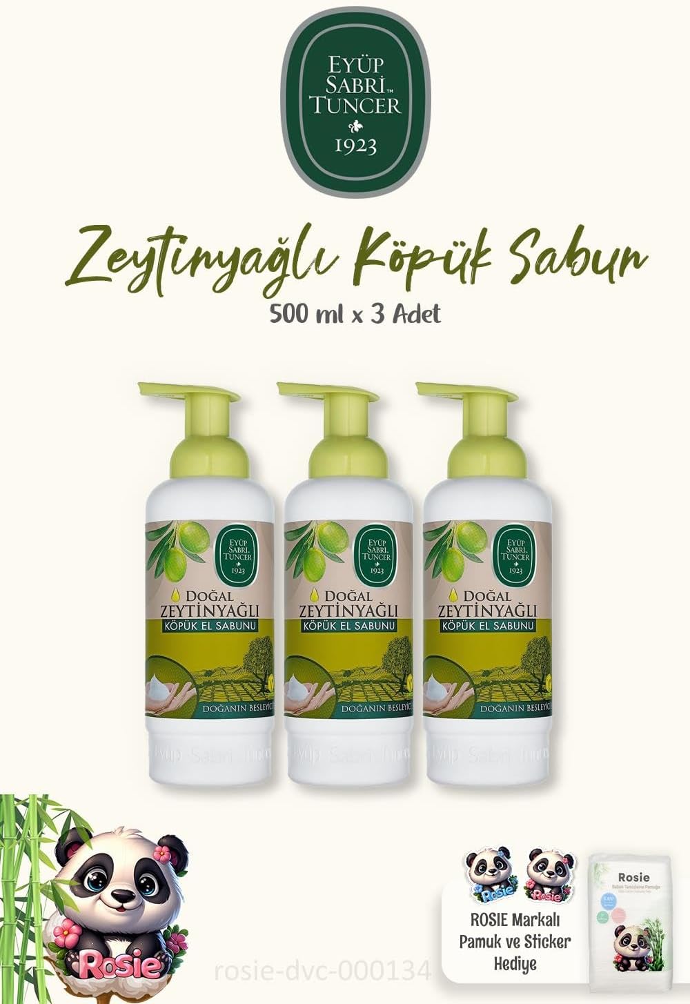 Eyüp Sabri Tuncer Doğal Zeytinyağlı Köpük El Sabunu 500 ml ve Doğal ROSIE Pamuk