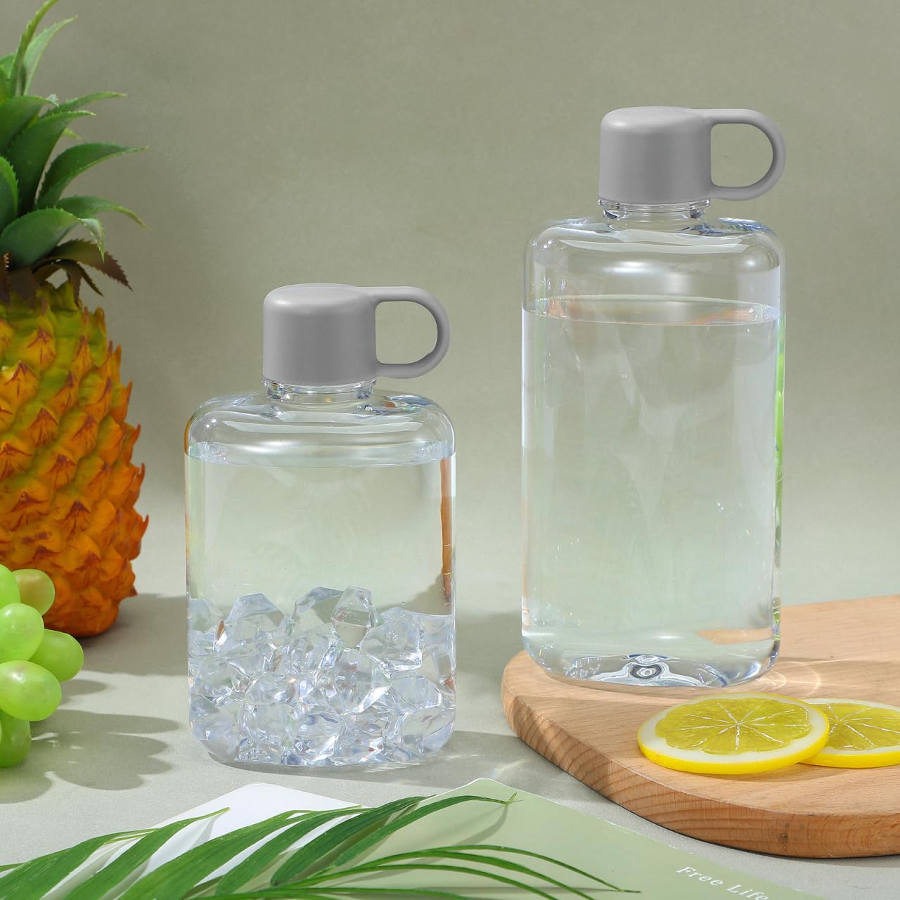 Healeved Flache Wasserflasche 2 Stück 500ml Tritan mit Schraubdeckel
