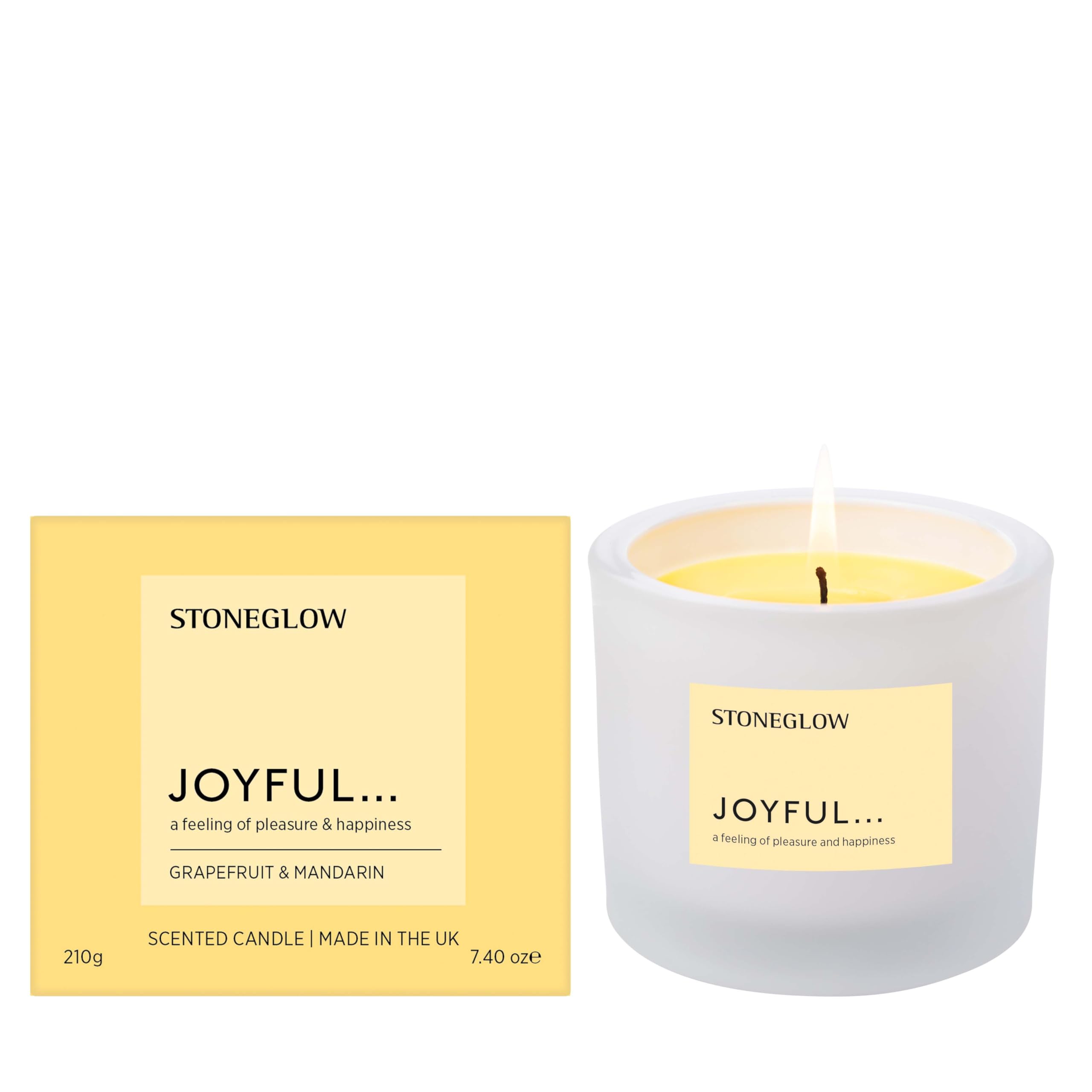 Stoneglow - Affirmations - Joyful - Grapefruit & Mandarine - Duftkerze im Tumbler (79 x 89 mm) Kokos- und Rapssamen-Wachsmischung, Grapefruit, Mandarine, saftige Aprikosen und Cassis