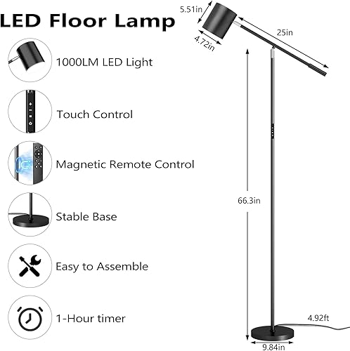 Miniatura 7 de Lámparas de pie para sala de estar, moderna lámpara de pie regulable con control remoto y táctil, brazos oscilantes ajustables de 73 pulgadas de
