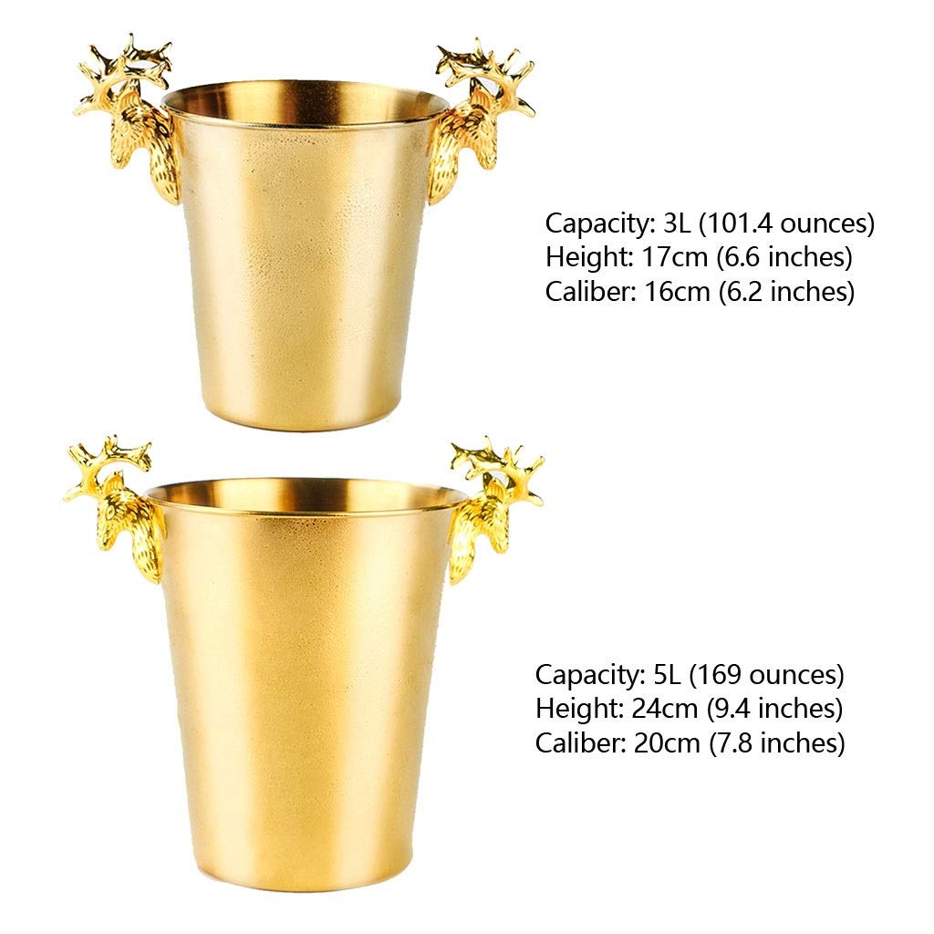 Secchiello for il ghiaccio, secchiello for a forma di testa cervo, for in acciaio inossidabile, for vino e champagne, for da bar, refrigerante(Silver,L)