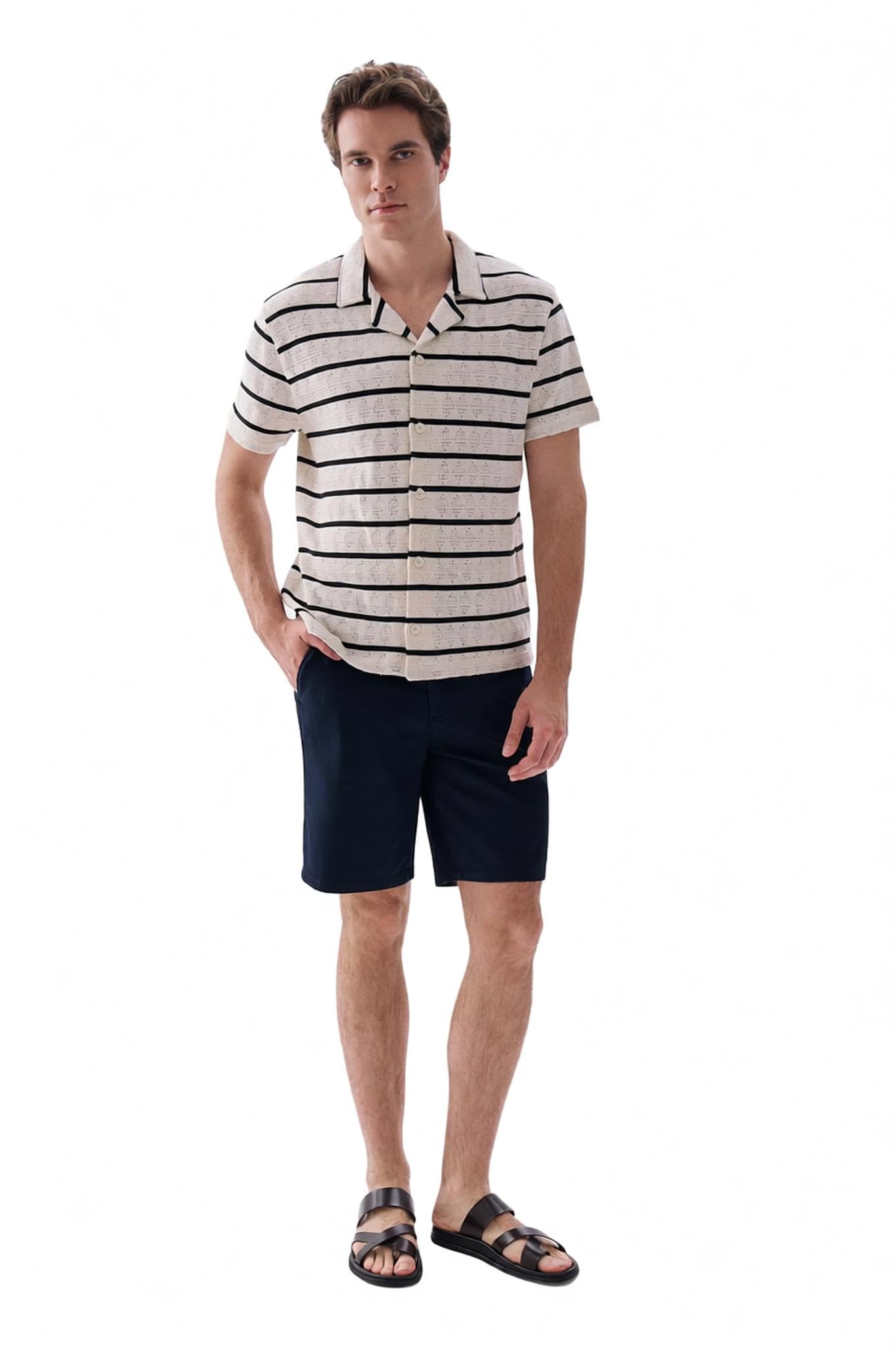 Erkek Yeşil Gri Straight Fit Chino Şort