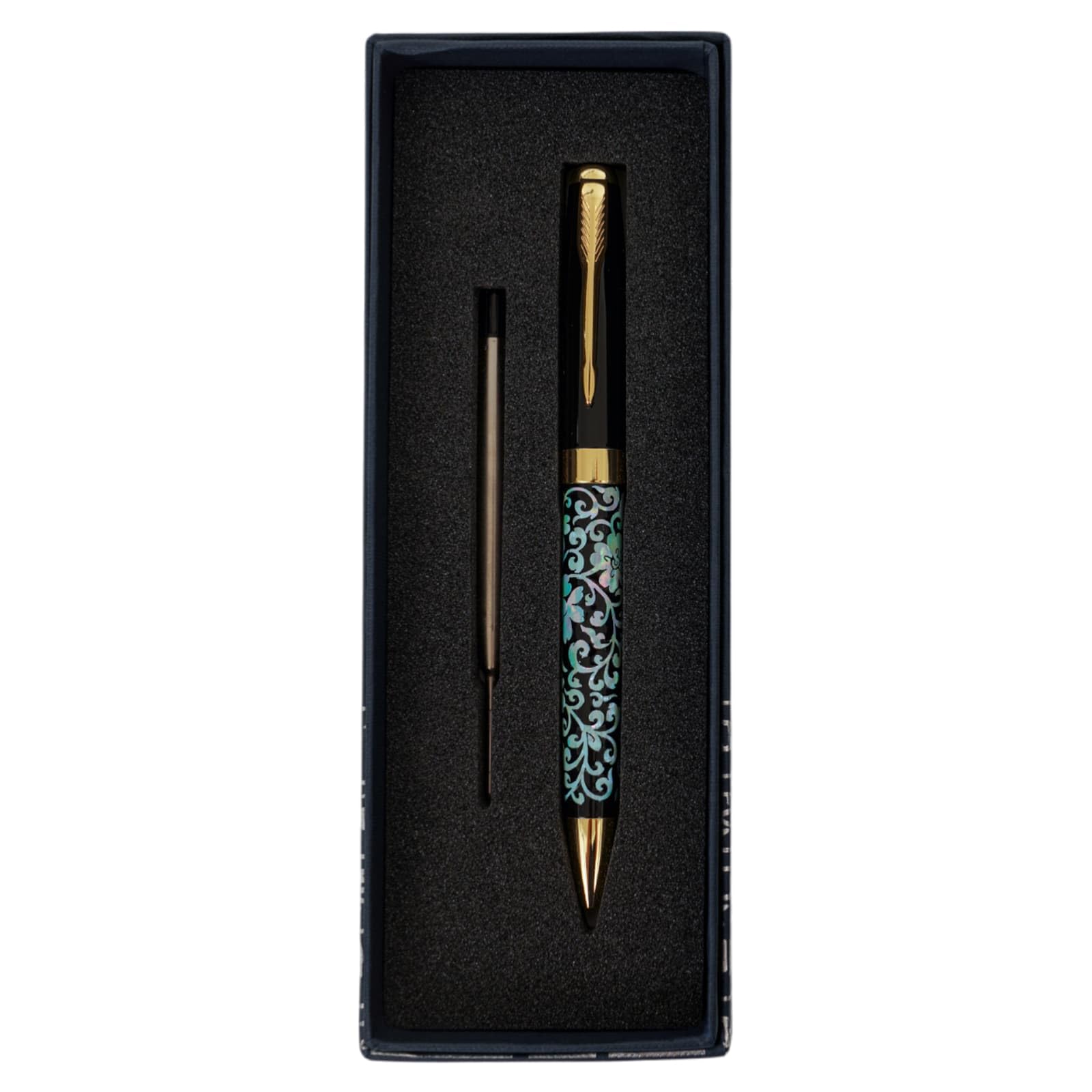 February Mountain Mother of Pearl Ballpoint Pen, Retractable Ballpoint Pens, for Gift, Business, Office, 1.0mm Medium Point Black Ink, Extras Replaceable Metal Refills (Crane-Blue-Black Ink) โ image 1