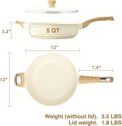 Miniatura 5 de SENSARTE Sartén profunda antiadherente, sartén grande de 12 pulgadas, utensilios de cocina de inducción, sartén antiadherente de 5 cuartos con tapa,