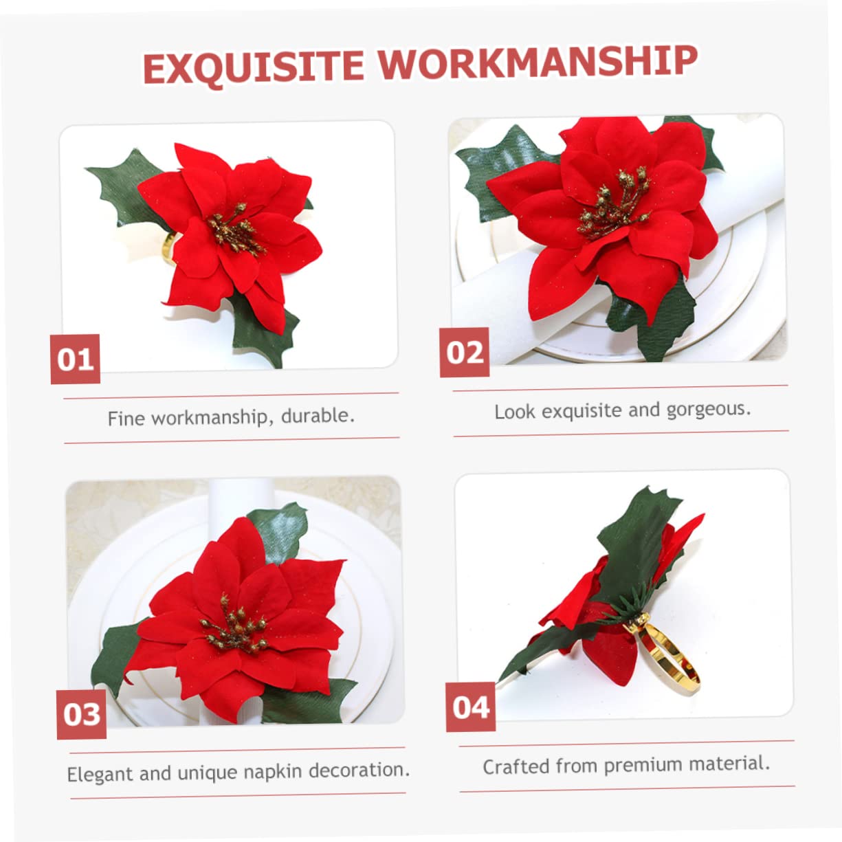 Cabilock 16 Pièces Ronds De Serviette Safran Porte-Serviette Fleuri Décor Floral Ornements De Fleurs Boucle De Serviette De Noël Boucles De Serviette Porte-Serviettes Fleur De Soie Rouge