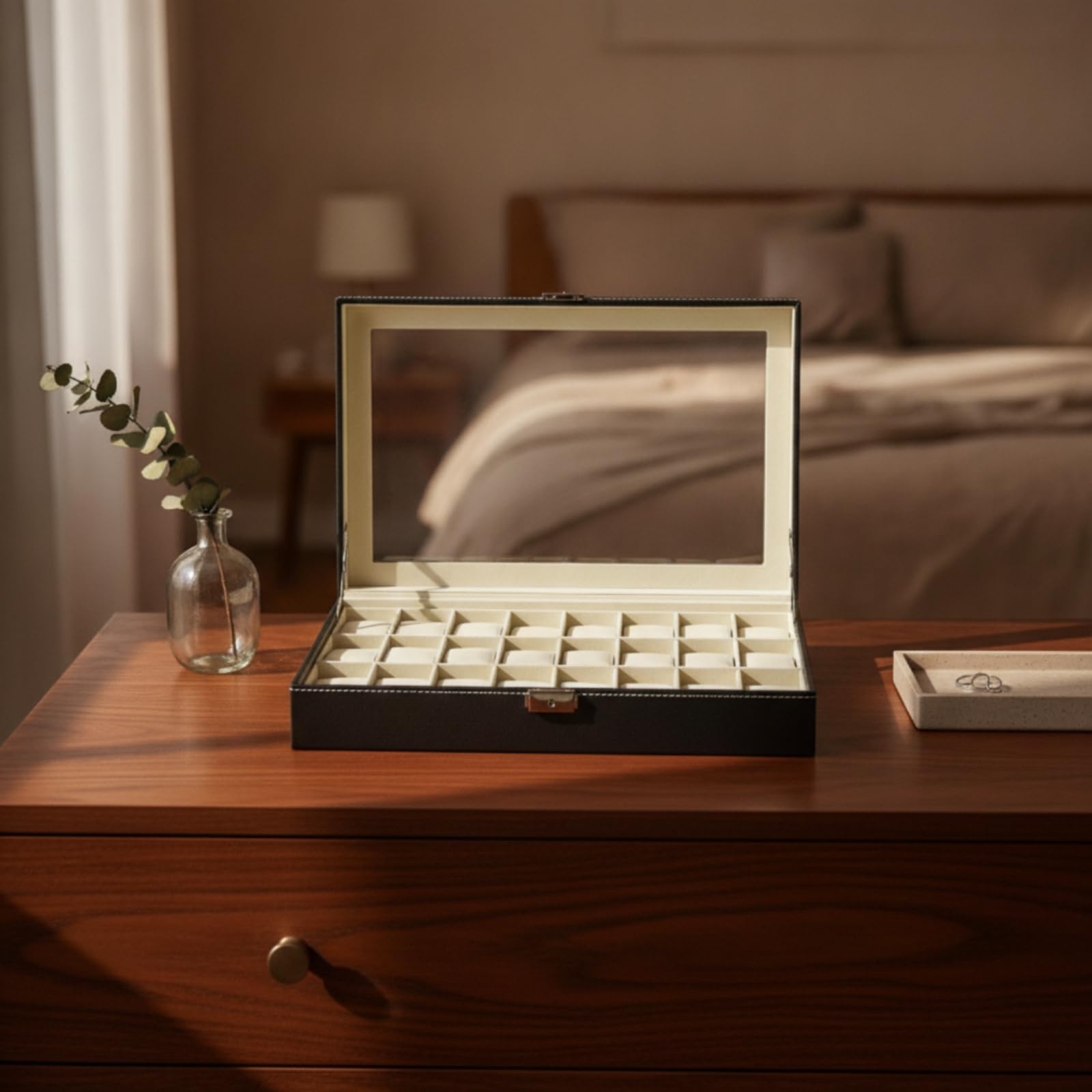 Organizador Relojes con Tapa Elegante Estuche Suave Caja para Hombres