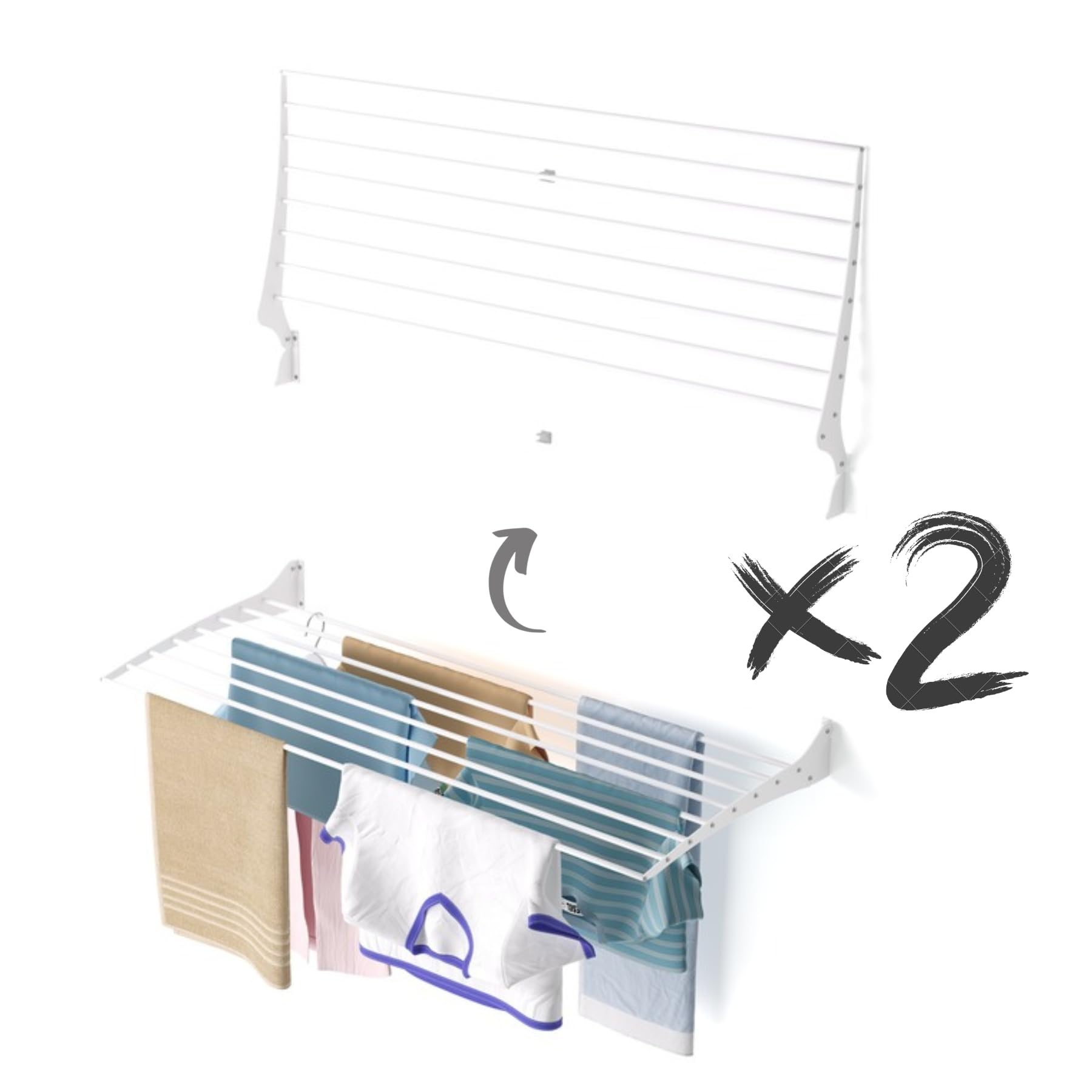 B&Q - 2X  Fold 116X2Steel And Aluminium Folding Up Wall Mounted Clothes Rack116X9X50 Cm White 2 Pieces