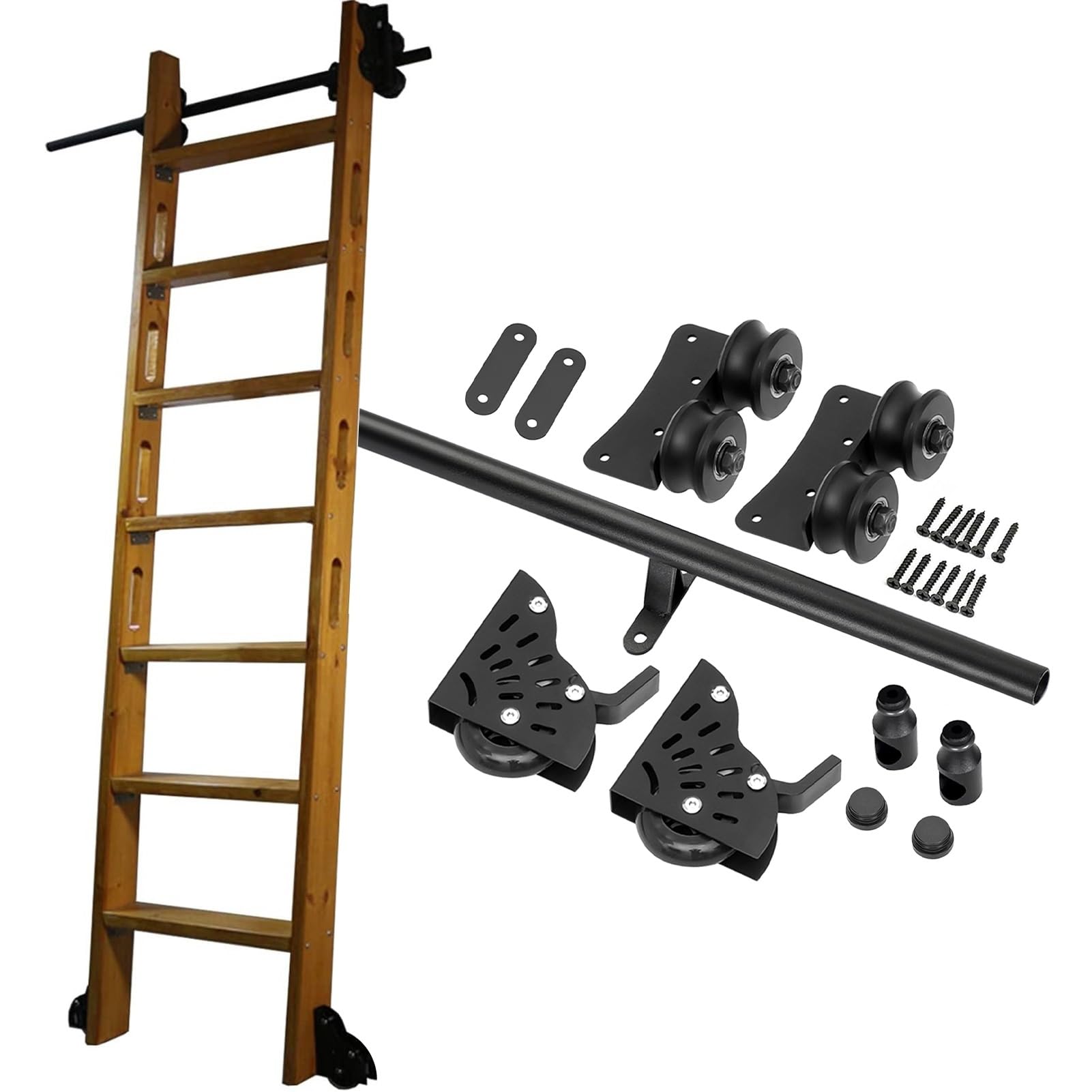 DONGGANSHI 100-732cm Mobile Ladder Track,Black Sliding Barn Door Hardware Kit,Rolling Ladder Track Rail Full Set Kit for Home/Loft/Bookshelf/Bar/Closet Set(No Ladders)(6.6ft/200cm Track Kit)