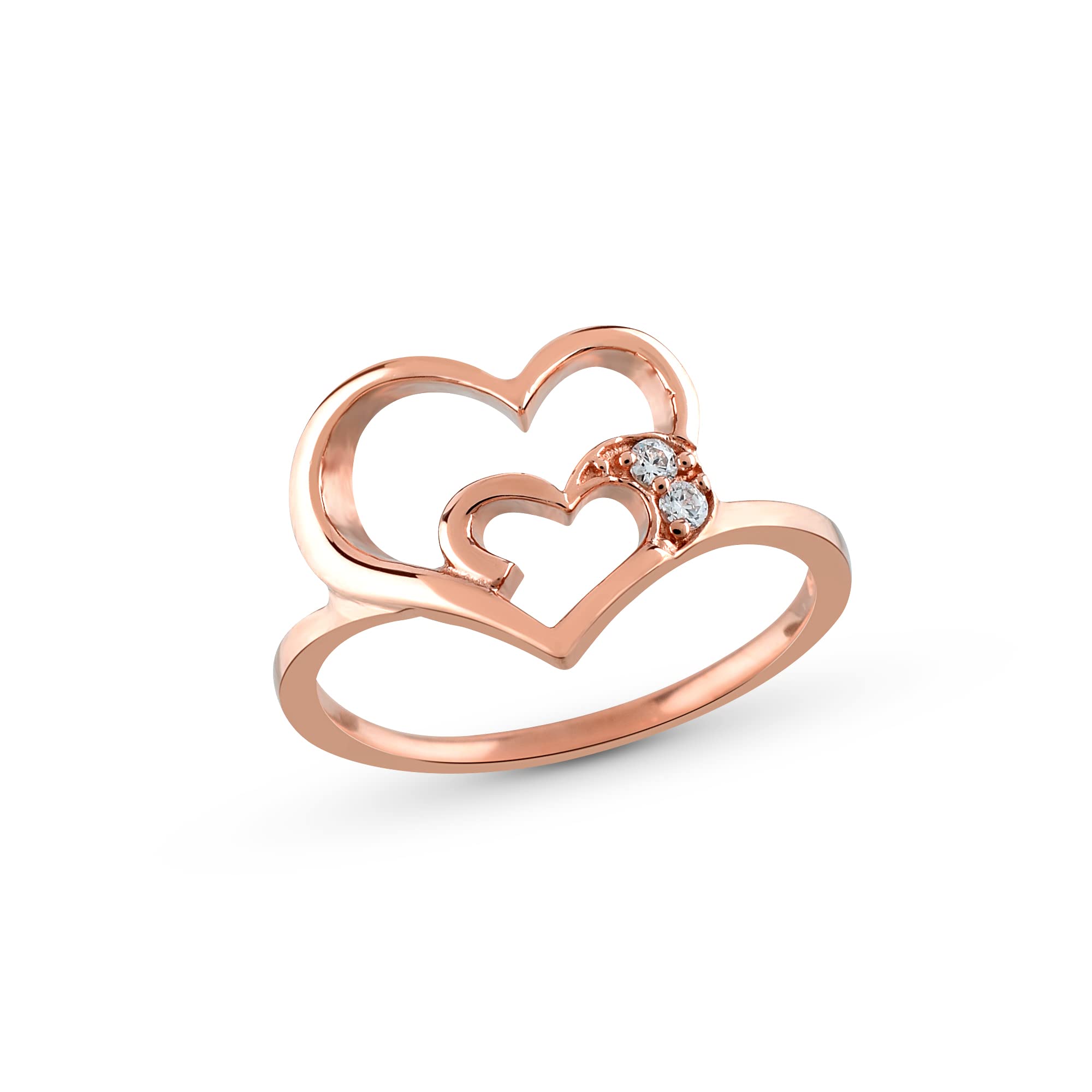 Gem O Sparkle 925 Sterling Silver Double Heart Shape Design Ring For Women Girls