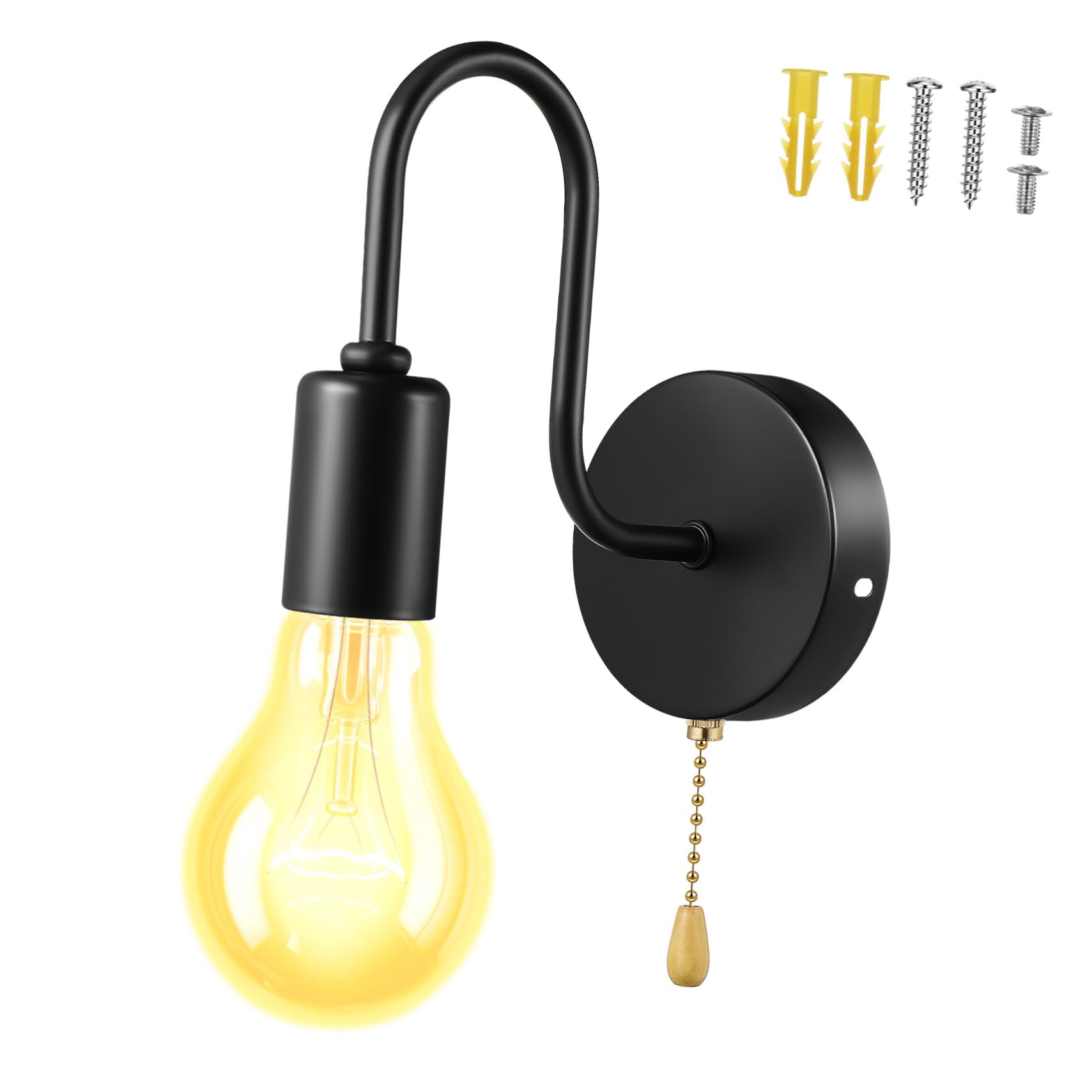 Aplique de pared vintage E26 interior exterior negro rústico con interruptor 8