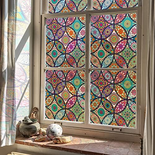 JiffDiff Stained Glass Window Film Static Cling Non Adhesive, 17.3"x 118"