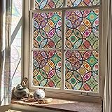 JiffDiff Stained Glass Window Film Privacy Decorative Tinting Film for Home Frosted Bathroom Window Coverings Static Cling Non-Adhesive